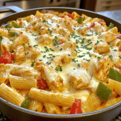 - 1 pound (450g) boneless, skinless chicken breasts, diced - 1 tablespoon Cajun seasoning - 2 tablespoons olive oil - 1 medium onion, chopped - 3 cloves garlic, minced - 1 red bell pepper, diced - 1 green bell pepper, diced - 1 can (14.5 oz) diced tomatoes, undrained - 2 cups chicken broth - 8 ounces uncooked penne pasta - 1 cup heavy cream - 1 cup shredded mozzarella cheese - 1/2 cup grated Parmesan cheese - Salt and pepper to taste - Fresh parsley, chopped for garnish - Fresh parsley for garnish - Additional spices or seasonings - Large deep skillet or oven-safe pot - Cooking utensils (spatula, knife, etc.) Gather these ingredients to create your One Pot Creamy Cajun Chicken Pasta Bake. The chicken gives protein, while the Cajun seasoning adds a kick. Olive oil helps cook the chicken and veggies. Bell peppers and onions offer flavor and texture. Canned tomatoes and chicken broth create a nice base. Penne pasta absorbs all the flavors. Heavy cream makes it rich and creamy. Mozzarella and Parmesan cheeses finish it off perfectly. You can also add fresh parsley for color. If you like more spice, try other seasonings. Make sure you have the right tools. A large, deep skillet or oven-safe pot works best. Keep your cooking utensils handy to make the process smooth. With all these ingredients and tools, you’ll be ready to cook up a storm! First, heat the olive oil in a large skillet. Add the diced chicken. Sprinkle Cajun seasoning over it. Cook the chicken until it turns golden brown. This will take about 5 to 7 minutes. Once done, take the chicken out and set it aside. In the same pot, add the chopped onion and minced garlic. Next, toss in the diced red and green bell peppers. Sauté these veggies for about 4 to 5 minutes. You want them to soften up nicely. Now, stir in the can of diced tomatoes and chicken broth. Bring this mix to a boil. Then, add the uncooked penne pasta into the pot. Stir well to combine everything. Lower the heat and cover the pot. Let it simmer for about 10 to 12 minutes. Stir it occasionally until the pasta is al dente. Once the pasta is cooked, add the chicken back into the pot. Pour in the heavy cream and mix everything well. Season it with salt and pepper to taste. Preheat your oven to 375°F (190°C). Top the pasta mixture with shredded mozzarella and grated Parmesan cheese. Finally, place the pot in the oven and bake for 15 to 20 minutes. You want the cheese to be bubbly and golden brown. To get the best flavor in your One Pot Creamy Cajun Chicken Pasta Bake, adjust the Cajun seasoning to your taste. Start with one tablespoon. If you like more heat, add extra seasoning. You can also mix in other spices. Try paprika for sweetness or cayenne for more heat. A splash of hot sauce can also boost the flavor. Cooking pasta al dente means it should be firm to the bite. To do this, check the cooking time on the package. Start tasting the pasta a minute or two before the time is up. This way, you can catch it just right. If you let it cook too long, it will become mushy. Stir the pasta often to help it cook evenly. Choosing the right cheese matters. I recommend using mozzarella for creaminess and Parmesan for flavor. You can also mix in cheddar for a different taste. To achieve a crispy cheese topping, bake the dish until the cheese bubbles and turns golden. Keep an eye on it, as every oven is different. Enjoy the delicious, cheesy crust! {{image_2}} You can switch chicken for shrimp or sausage. Both options add great flavor. Shrimp cooks fast, so add it later to avoid overcooking. Sausage brings a nice, smoky taste. Try spicy or mild sausage based on your liking. For pasta, penne works well but feel free to use rotini or even spaghetti. Each type will give a different texture and hold the sauce nicely. If you need gluten-free options, use gluten-free pasta. Many brands make tasty pasta that cooks well. You can also swap heavy cream for a dairy-free alternative like coconut milk. This option gives a different flavor but still keeps the dish creamy. Cashew cream is another great choice for a nutty taste. You can add more veggies to boost nutrition and flavor. Spinach, zucchini, or mushrooms work great in this dish. Just sauté them when cooking the other veggies. Don't forget to play with spice levels! Add more Cajun seasoning for a kick, or toss in red pepper flakes to heat things up. Adjust it until you find your perfect blend! To keep your One Pot Creamy Cajun Chicken Pasta Bake fresh, store it in the fridge. Place leftovers in airtight containers. This will help prevent it from drying out. Make sure to cool it down before sealing the container. Use shallow containers for quicker cooling. For the best texture, reheat your pasta bake gently. You can use an oven or microwave. If you choose the oven, set it to 350°F (175°C). Cover the dish with foil to keep it moist. Heat for about 15-20 minutes. If using a microwave, heat in short bursts. Stir in between to warm it evenly. You can freeze this dish for later. I recommend freezing single servings. This way, you can grab just what you need. Use freezer-safe containers for best results. The dish lasts about three months in the freezer. Remember to label your containers with the date! Yes, you can prepare this dish ahead of time. Here are some best practices: - Cook the chicken and veggies as stated in the recipe. - After mixing in the pasta and cream, let it cool. - Store it in an airtight container in the fridge. - When ready to eat, simply bake it. It warms up nicely. To add heat to your pasta bake, try these tips: - Use extra Cajun seasoning or a spicier blend. - Toss in some chopped jalapeños or cayenne pepper. - Consider adding a dash of hot sauce when mixing in the cream. - Serve with red pepper flakes for extra spice. This dish pairs well with several sides. Here are some suggestions: - A fresh, crisp green salad adds nice contrast. - Garlic bread is perfect for dipping into the creamy sauce. - Roasted vegetables can enhance the meal's flavor. - You could also serve it with corn on the cob for a classic touch. You can easily make this dish vegetarian. Here’s how: - Substitute the chicken with diced mushrooms or tofu. - Use vegetable broth instead of chicken broth. - Add more veggies like zucchini or spinach for added flavor. - Follow the recipe as usual, and you'll have a tasty vegetarian meal. This blog post covered everything you need to make One Pot Creamy Cajun Chicken Pasta Bake. We talked about key ingredients, step-by-step cooking, and handy tips for the best results. You learned how to mix flavors and make this dish your own with variations. Remember, you can switch up ingredients and adjust spice levels to fit your taste. Whether you enjoy it fresh or save leftovers, this meal offers comfort and flavor. Dive in and enjoy your cooking journey!