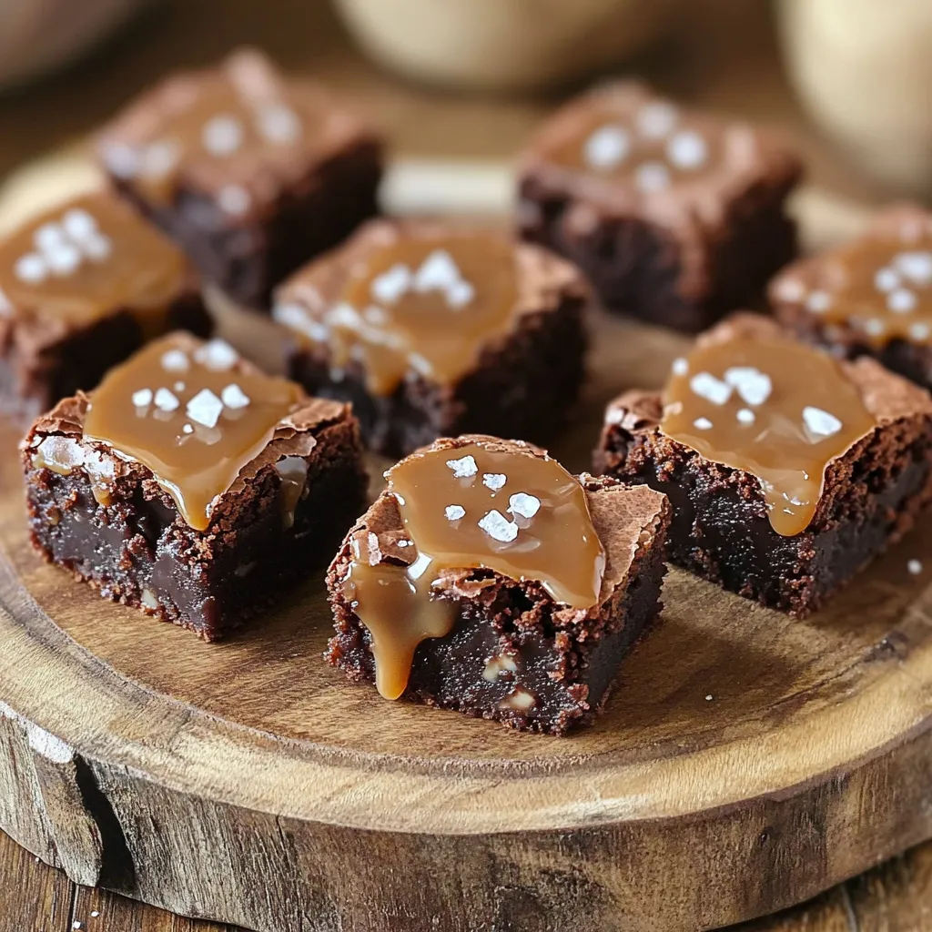 To make the best Salted Caramel Brownie Bites, you need the following: - 1 cup unsalted butter (2 sticks) - 2 cups granulated sugar - 4 large eggs - 1 teaspoon vanilla extract - 1 cup all-purpose flour - 1 cup unsweetened cocoa powder - 1 teaspoon baking powder - 1/2 teaspoon salt - 1 cup semi-sweet chocolate chips - 1/2 cup store-bought or homemade salted caramel sauce - Sea salt for garnish Using high-quality ingredients makes a big difference. Choose fresh butter for a rich flavor. Opt for high-quality chocolate chips; they enhance the taste. Always use pure vanilla extract instead of imitation for the best results. If you want to make some changes, there are easy swaps. You can use coconut sugar or honey instead of granulated sugar. For a gluten-free option, use almond flour or a gluten-free blend. You can also make your own salted caramel sauce. Just cook sugar and cream until thick and golden. It will taste fresher than store-bought. However, if you're short on time, store-bought caramel works fine too. First, preheat your oven to 350°F (175°C). This heat helps the brownies rise and bake evenly. Next, take your mini muffin tin. Grease it with cooking spray or line it with mini cupcake liners. This step makes it easy to remove the brownie bites later. To start, melt 1 cup of unsalted butter in a medium saucepan over low heat. Once it melts, take it off the heat. Stir in 2 cups of granulated sugar until well mixed. Then, add 4 large eggs, one at a time, mixing well after each. Next, pour in 1 teaspoon of vanilla extract and stir until the mixture is smooth. In a separate bowl, whisk together 1 cup of all-purpose flour, 1 cup of unsweetened cocoa powder, 1 teaspoon of baking powder, and 1/2 teaspoon of salt. Gradually add this dry mix to the wet ingredients, stirring until just combined. Finally, fold in 1 cup of semi-sweet chocolate chips for that rich flavor. Now, it’s time to layer the brownie bites. Fill each mini muffin cup about halfway with the brownie batter. Then, drizzle about 1/2 teaspoon of salted caramel sauce on top of the batter in each cup. Cover this with the remaining brownie batter, filling each cup about 3/4 full. This layering gives you that delightful caramel center. Bake the brownie bites for 15-18 minutes. Look for a set top but keep them fudgy inside. Be careful not to overbake, as this can dry them out. Once done, remove the tin from the oven. Let the bites cool in the tin for 5 minutes. Then, transfer them to a wire rack to cool completely. This cooling step helps the bites keep their shape. To get fudgy brownie bites, use melted butter. This step adds moisture. Mix the butter and sugar well for a smooth batter. When you add eggs, do it one at a time. This helps the batter blend nicely. Ensure you mix just until combined after adding the dry ingredients. Overmixing can lead to dry bites. For baking, check your brownies at 15 minutes. They should look set but soft. If you bake too long, they become cake-like. You want that perfect chewy texture, so keep an eye on them. For extra flavor, drizzle more salted caramel on top after baking. You can also add a sprinkle of sea salt. This contrast enhances the taste. If you want to impress, consider adding crushed nuts or sprinkles. These toppings add crunch and color. Serve the brownie bites on a nice platter. Use mini cupcake liners for a fun touch. This makes them look even more appealing. A common pitfall is using cold eggs. Always use room temperature eggs; they blend better. If the batter seems too thick, you might have overmixed. Remember, just mix until combined. Another mistake is not greasing the muffin tin. This can lead to sticking. Use cooking spray or liners to avoid this issue. If your brownie bites come out too dry, check your oven temperature. An oven thermometer can help ensure accuracy. {{image_2}} You can play with flavors in your brownie bites. Try adding mint extract for a refreshing twist. A splash of espresso can deepen the chocolate flavor. You might even add orange zest for a bright note. Each change gives a new taste that can surprise your guests. If you want vegan brownie bites, swap eggs for applesauce or flaxseed meal. Use a plant-based butter to keep it dairy-free. For low-carb options, try almond flour and a sugar substitute like erythritol. These swaps keep the taste rich while fitting different diets. Top your brownie bites with fun mix-ins. Chopped nuts add crunch, while colorful sprinkles bring joy. You can also drizzle with peanut butter or chocolate sauce for added flair. These toppings can make your bites feel special and festive, perfect for any occasion. To keep your brownie bites fresh, use these tips: - Store in an airtight container. This keeps moisture in and air out. - Place a piece of parchment paper between layers. This helps prevent sticking. - Keep them at room temperature for up to three days. If you want to keep them longer, refrigerate them. For best results, store in a cool, dark place. Avoid areas with heat or sunlight. Freezing brownie bites is a great way to enjoy them later: - Let the brownie bites cool completely. This helps avoid ice crystals. - Wrap each bite in plastic wrap. Use aluminum foil for extra protection. - Place them in a freezer-safe bag or container. Label with the date for easy tracking. To thaw, simply take them out and leave them at room temperature for about an hour. This keeps the texture nice and fudgy. You can also microwave them for 10-15 seconds for a warm treat. To check if your brownie bites are done, use a toothpick. Insert it into the center of a brownie. If it comes out with a few moist crumbs, they are ready. If it comes out wet, they need more time. Keep a close eye on them, as overbaking can make them dry. Yes, you can make these brownie bites ahead of time. After baking, let them cool completely. Then, store them in an airtight container. They will stay fresh for about three days at room temperature. For longer storage, keep them in the fridge for a week. You can use flaxseed meal or applesauce as egg replacements. For one egg, mix one tablespoon of flaxseed meal with three tablespoons of water and let it sit for five minutes. This mix works well for binding and adds a bit of moisture to your brownie bites. You can find pre-made brownie bites at many grocery stores or online. Look for brands that focus on quality ingredients. Some bakeries also sell these treats. Check local shops or websites like Amazon or specialty dessert sites for good options. In this post, I shared how to make Salted Caramel Brownie Bites. You learned about the key ingredients, alternatives, and how to prepare them. I also covered baking tips, common mistakes, and ways to store your bites. Remember, good ingredients make a big difference. Don't shy away from trying new flavors or dietary options. These bites are fun to make and share. Experiment with your toppings and enjoy the sweet rewards. Happy baking!