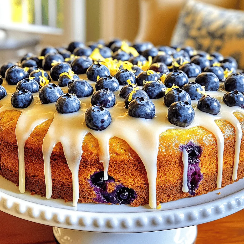 - 1 cup fresh blueberries - ½ cup unsalted butter, softened - Zest of 1 lemon - 2 cups all-purpose flour - 1 teaspoon baking powder - 1 teaspoon baking soda - ½ teaspoon salt - 1 cup granulated sugar - 2 large eggs - 1 teaspoon vanilla extract - ½ cup sour cream - 2 tablespoons lemon juice To make this coffee cake shine, fresh ingredients are key. The blueberries add a burst of sweetness. I always prefer using fresh blueberries. They give a better flavor than frozen ones. The butter should be softened to blend well. The zest from the lemon brings a bright, tangy taste. For dry ingredients, I use all-purpose flour. It gives the cake structure. Baking powder and baking soda help it rise. The salt balances the sweetness and enhances flavors. When it comes to wet ingredients, sugar adds sweetness and moisture. Eggs bind the batter together. Vanilla extract brings warmth and depth. Sour cream keeps the cake moist and adds a slight tang. Lastly, lemon juice adds that fresh citrus zing. Gather these ingredients, and you are ready to bake a delicious blueberry lemon coffee cake! - Preheat your oven to 350°F (175°C). - Grease and flour a 9-inch round cake pan. Start by preparing your oven. This step ensures even baking. Greasing and flouring the cake pan helps the cake come out easily. - Whisk together dry ingredients. - Cream butter and sugar. In a medium bowl, whisk the flour, baking powder, baking soda, and salt. This mix helps the cake rise. Next, in a large bowl, cream the softened butter and sugar until it feels fluffy. This will add air and lightness to your cake. Add the eggs one at a time. Mix well after each egg. Then, stir in vanilla extract, lemon zest, and lemon juice for flavor. - Combine wet and dry ingredients. - Fold in blueberries. - Bake for 35-40 minutes. Now, mix half of your dry ingredients into the butter mixture. Add sour cream next, followed by the rest of the dry mix. Be careful not to overmix. Gently fold in the fresh blueberries. This step adds a burst of flavor. Pour the batter into the prepared pan and smooth the top. Bake for 35-40 minutes. Check with a toothpick. If it comes out clean, your cake is ready! Let it cool before drizzling with icing. To get the best texture, avoid overmixing the batter. Overmixing makes the cake dense. You want it light and fluffy. Use room temperature ingredients. This helps them mix well together. To boost the flavor, add more lemon zest. The zest gives a bright taste. You can also opt for organic blueberries. They taste better and are healthier. For a lovely presentation, serve with fresh blueberries. They add color and freshness. Drizzle icing on top for an appealing finish. It makes the cake look fancy and inviting. {{image_2}} You can easily change some ingredients for a new twist. Try using Greek yogurt instead of sour cream. This swap adds more protein and makes the cake moist. If you want a different flavor, substitute almond extract for vanilla. This will give your cake a sweet, nutty taste. To enhance the taste, add a hint of cinnamon to the batter. It pairs well with blueberries and lemon. You can also experiment with other berries, like raspberries or blackberries. Mixing berries can create fun new flavors. If you need gluten-free options, use a gluten-free flour blend. This allows anyone to enjoy the cake without worry. For vegan alternatives, replace the eggs with flax eggs. Mix one tablespoon of flaxseed meal with three tablespoons of water. Let it sit for a few minutes until it thickens. You can also use a plant-based yogurt instead of sour cream. These simple swaps make your cake friendly for everyone. To keep your blueberry lemon coffee cake fresh, store it properly. - Room temperature storage: Place the cake in an airtight container. It lasts well for up to 2 days. If you like it warm, just heat a slice in the microwave for a few seconds. - Refrigeration tips: If you need to store it longer, refrigerate it. Wrap the cake in plastic wrap and place it in an airtight container. It can stay fresh for about a week in the fridge. You can freeze this cake if you want to save some for later. - How to freeze the coffee cake: Allow the cake to cool completely. Wrap it tightly in plastic wrap, then in aluminum foil. This helps prevent freezer burn. - Best practices for thawing: To thaw, move the cake to the fridge overnight. If you’re in a hurry, you can leave it at room temperature for a few hours. Knowing how long the cake lasts helps you enjoy it at its best. - Ideal consumption time frame: For the best flavor, eat the cake within 2-3 days at room temperature. In the fridge, enjoy it within a week. If frozen, it stays good for up to 3 months. - Signs of spoilage: Look for mold or an off smell. If the cake feels dry or hard, it's best to toss it away. Yes, you can use frozen blueberries for this recipe. Just be aware that they may release more juice during baking. This can make the cake a bit moister. If you use frozen berries, bake it a little longer. Start checking for doneness at the 40-minute mark. To check if the cake is done, use the toothpick test. Insert a toothpick into the center of the cake. If it comes out clean, the cake is ready. If there is batter on the toothpick, bake it a bit longer. Yes, you can double this recipe. Just remember to adjust the baking time and use a larger pan. A 9x13-inch pan works well for a doubled batch. Check the cake for doneness around the 50-minute mark to avoid overbaking. This blog post guided you through making a delicious coffee cake. We covered the necessary fresh and dry ingredients, along with step-by-step instructions for baking. You learned tips for perfect texture and flavor, variations for creativity, and how to store leftovers. Now, you can bake confidently and enjoy a tasty treat any time. Experiment with flavors and share your success with friends. Baking should be fun, so enjoy every bite!