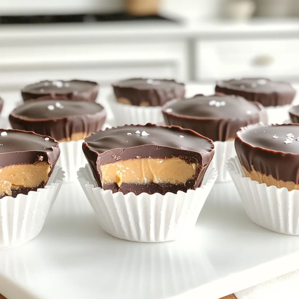 To make these tasty Chocolate Peanut Butter Cups, you need just a few simple items: - 1 cup peanut butter (creamy or crunchy) - 1/4 cup honey or maple syrup - 1 cup graham cracker crumbs - 1/2 teaspoon vanilla extract - 1/2 cup dark chocolate chips - 1 tablespoon coconut oil - A pinch of sea salt These ingredients work together to create a rich and satisfying treat. You can switch some ingredients if needed. Here are a few ideas: - Use almond butter instead of peanut butter for a nut-free option. - Swap honey for agave syrup if you prefer a vegan sweetener. - Use crushed cookies instead of graham cracker crumbs for a different taste. - If you like white chocolate, try that instead of dark chocolate. These swaps can help you make the recipe fit your tastes or dietary needs. Measuring ingredients correctly is key for the best results. Here are some tips: - Use a dry measuring cup for peanut butter and graham cracker crumbs. Fill the cup, then level it off with a knife. - For sticky ingredients like honey, lightly grease the measuring cup with oil. This helps it pour out cleanly. - When measuring chocolate chips, make sure to fill the cup without packing them down. Following these tips will help make sure your cups turn out perfectly every time! Start by gathering your ingredients. In a mixing bowl, combine 1 cup of peanut butter, 1/4 cup of honey or maple syrup, 1 cup of graham cracker crumbs, 1/2 teaspoon of vanilla extract, and a pinch of sea salt. Mix this until it’s smooth and thick. This mixture is the heart of your peanut butter cups. Once mixed, you can prepare your muffin tin. Line it with cupcake liners. This step makes it easy to remove the cups later. Now, spoon about 1 tablespoon of the peanut butter mixture into each liner. Press it down gently to form an even layer. Save some of this mixture for later. Next, let’s melt the chocolate. In a microwave-safe bowl, combine 1/2 cup of dark chocolate chips and 1 tablespoon of coconut oil. Microwave in 20-second bursts, stirring each time until it’s smooth. Be careful not to overheat it; you want a nice, silky melt. Now, pour a layer of this melted chocolate over the peanut butter mixture in each cup. Fill them about halfway. Tap the muffin tin gently on the counter to remove any air bubbles. It’s important for a nice finish! Place the muffin tin in the fridge for about 10-15 minutes to let the chocolate set. After the chocolate layer has firmed up, it’s time for more peanut butter. Take the reserved peanut butter mixture and add a dollop on top of each cup. Spread it out evenly. Now, we’ll cover it with chocolate again. Pour another layer of melted chocolate on top of the peanut butter layer. Make sure to cover it all. Return the muffin tin to the fridge for at least 30 minutes or until the cups are fully set. Once set, gently peel the liners away from the cups. Store your no-bake treats in an airtight container in the fridge. Enjoy these sweet bites whenever you want a quick treat! For the best texture, mix your peanut butter, honey, graham cracker crumbs, and sea salt well. Make sure there are no lumps. This creates a smooth and thick mixture. If it's too dry, add a little more honey. If it's too sticky, add more crumbs. The right balance keeps the cups from falling apart. When melting chocolate, use a microwave-safe bowl. Combine dark chocolate chips with coconut oil. Heat in short bursts of 20 seconds. Stir between each burst to keep the chocolate smooth. If you see any lumps, don’t panic. Stirring usually fixes this. If it does seize, you can add a bit of coconut oil and stir again. To remove cups easily, use cupcake liners. Make sure to line your muffin tin well. After chilling, gently peel the liners off. If they stick, try running a knife around the edge. This helps to loosen the cups without damaging them. Enjoy your tasty treats without any hassle! {{image_2}} You can switch up the nut butter in this recipe. Almond butter works well and adds a new flavor. Cashew butter gives a creamy, mild taste. Sunflower seed butter is a great choice for nut-free options. Each nut butter offers a unique twist while keeping the treat delicious. Feel free to get creative with flavors! Try adding a splash of cinnamon for warmth. You can mix in some mini chocolate chips for extra sweetness. Want a crunch? Toss in chopped nuts or crispy rice. Drizzle melted white chocolate on top for a fun look and taste. Each addition makes your peanut butter cups special. To make these cups vegan, use maple syrup instead of honey. Choose dark chocolate chips that are dairy-free. For a gluten-free option, use gluten-free graham crackers. This way, everyone can enjoy these tasty treats without worry. It's easy to adapt this recipe to fit your dietary needs! To keep your no-bake chocolate peanut butter cups fresh, store them in an airtight container. Place a layer of parchment paper between layers if needed. This helps avoid sticking. Keep them in the fridge. They will stay good for about one week. If you want to save some for later, freezing works great. Wrap each cup in plastic wrap or foil. Place them in a freezer-safe bag or container. This way, they can last up to three months in the freezer. When you’re ready to eat, just thaw them in the fridge. To maintain the best flavor and texture, avoid leaving them at room temperature. Heat can melt the chocolate and change their look. Always check for any signs of spoilage, like off smells or changes in texture. Following these tips will ensure your treats stay tasty and enjoyable! Yes, you can use milk chocolate. It will give a sweeter taste. Milk chocolate melts well, too. Just follow the same melting steps. It blends nicely with the peanut butter. These cups last about a week in the fridge. Keep them in an airtight container. If you freeze them, they last for up to three months. Just let them thaw before eating. Absolutely! You can make them a day or two in advance. Just store them in the fridge. They taste great after sitting for a bit, too. The flavors blend well together over time. You learned how to make tasty no-bake chocolate peanut butter cups. We discussed the right ingredients and easy steps to mix, melt, and store them. Remember to try different nut butters or toppings for fun variations. Storing your cups correctly keeps them fresh longer. With these tips, I hope you feel ready to start. Enjoy creating your delicious treats!