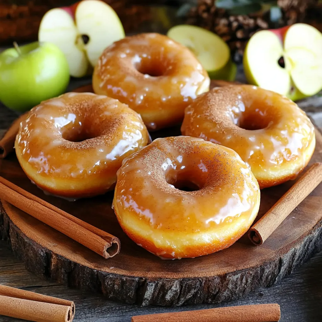 To make these tasty apple cider glazed donuts, you need a few key items. Here are the main ingredients: - 2 cups all-purpose flour - 1 teaspoon baking powder - 1/2 teaspoon baking soda - 1 teaspoon ground cinnamon - 1/2 teaspoon ground nutmeg - 1/4 teaspoon salt - 1/2 cup granulated sugar - 1/2 cup brown sugar, packed - 1/2 cup unsweetened applesauce - 1/2 cup apple cider - 2 large eggs - 1/4 cup unsalted butter, melted - 1 teaspoon vanilla extract These ingredients create a moist and flavorful donut. The apple cider gives a lovely taste that makes these treats special. The glaze is the best part! It adds sweetness and a nice shine. You will need: - 1 cup powdered sugar - 2 tablespoons apple cider - 1/2 teaspoon ground cinnamon Mix these together for a smooth glaze. It makes the donuts look and taste amazing! You can change things up if you like. Here are some ideas: - Use whole wheat flour for a healthier option. - Swap apple cider with pumpkin puree for a fall twist. - Try maple syrup instead of granulated sugar for a different flavor. - Add nuts or chocolate chips for added texture. These alternatives keep the spirit of the recipe while letting you explore new flavors. Enjoy making these donuts your own! Start by preheating your oven to 350°F (175°C). Grab a donut pan and grease it with non-stick spray or butter. In a large bowl, mix the dry ingredients. Combine 2 cups of all-purpose flour, 1 teaspoon of baking powder, 1/2 teaspoon of baking soda, 1 teaspoon of ground cinnamon, 1/2 teaspoon of ground nutmeg, and 1/4 teaspoon of salt. Whisk them together until they blend well. In another bowl, mix the wet ingredients. Add 1/2 cup each of granulated sugar and packed brown sugar, 1/2 cup of unsweetened applesauce, 1/2 cup of apple cider, 2 large eggs, 1/4 cup of melted butter, and 1 teaspoon of vanilla extract. Stir until the mixture is smooth. Now, add the wet mixture to the dry mixture. Stir gently until just combined. Avoid overmixing, as it can make the donuts tough. Next, pour the batter into a piping bag or a large ziplock bag. Cut a corner off the bag. This will help you pipe the batter easily. Fill each cavity of the donut pan about 2/3 full. Bake the donuts for 10 to 12 minutes. They should spring back when lightly tapped. After baking, let them cool in the pan for 5 minutes. Then, transfer the donuts to a wire rack to cool completely. While the donuts cool, prepare the glaze. In a small bowl, whisk together 1 cup of powdered sugar, 2 tablespoons of apple cider, and 1/2 teaspoon of ground cinnamon. Mix until it is smooth. Once your donuts are cool, dip the tops into the glaze. Let any excess glaze drip off. Place the glazed donuts back on the wire rack to set. Enjoy your sweet, apple cider glazed donuts! To get the best texture, do not overmix your batter. Overmixing makes the donuts tough. Mix just until you see no dry flour. Use room temperature eggs for better mixing. This helps create a light, fluffy donut. Make sure your oven is preheated to 350°F (175°C) for even baking. Check your donuts after 10 minutes. They should spring back when tapped lightly. A donut pan is key for this recipe. It helps shape your donuts perfectly. You will also need a large mixing bowl and a whisk. A piping bag or a ziplock bag makes filling the pan easy. Lastly, have a wire rack ready for cooling and glazing. This setup will make your baking smooth and simple. If your donuts are too dense, you might have overmixed the batter. If they stick to the pan, ensure you grease it well before adding the batter. If your glaze is too runny, add more powdered sugar. For a thicker glaze, use less apple cider. If the donuts sink in the middle, check your baking powder and baking soda freshness. Always use fresh ingredients for the best results. {{image_2}} You can switch up the flavors in your donuts. Try adding a dash of ginger for a warm kick. You can also mix in some pumpkin spice for a fall twist. If you love chocolate, add cocoa powder to the batter. For a fruity taste, try lemon zest or orange zest. Each flavor adds a new layer of fun. If you need a gluten-free option, use a gluten-free flour blend. This works well in the recipe. For a vegan version, swap eggs for flax eggs. Mix one tablespoon of flaxseed meal with three tablespoons of water, let it sit, and use it. Replace the butter with coconut oil or a vegan butter. You can also use almond milk instead of apple cider for a unique taste. Stuffed donuts are a fun twist. You can fill them with your favorite jam, like raspberry or strawberry. Another option is to use a cream filling, such as vanilla or chocolate. To stuff the donuts, use a piping bag after they cool. Just poke a small hole in the side and squeeze in the filling. This adds a delightful surprise in every bite. To keep your leftover donuts fresh, place them in an airtight container. Line the container with paper towels to absorb any moisture. This helps maintain their soft texture. Store them at room temperature for up to two days. If you want them to last longer, consider refrigerating them. When you’re ready to enjoy your leftover donuts, reheat them for the best taste. You can use the microwave for about 10-15 seconds. This warms them up without making them tough. You can also warm them in a toaster oven for a few minutes. This method keeps the outside slightly crisp. To freeze donuts, wrap each one in plastic wrap. Place the wrapped donuts in a freezer bag. They can last up to three months in the freezer. When you want to eat them, take them out and let them thaw at room temperature. For a warm treat, you can reheat them once they are thawed. Enjoy your delicious donuts! Apple Cider Glazed Donuts stay fresh for about three days at room temperature. Keep them in an airtight container. You can also store them in the fridge for up to a week. If you want to keep them longer, freeze them. Wrap each donut tightly in plastic wrap before freezing. They will last for up to three months in the freezer. Yes, you can make the batter ahead of time. Just mix the dry and wet ingredients separately. Keep them in the fridge. Combine them when you are ready to bake. This way, you can enjoy fresh donuts quickly. Just remember not to let the batter sit too long before baking. It’s best to bake it within a day for the best texture. You can find Apple Cider Glazed Donuts at many bakeries and coffee shops in the fall. Some grocery stores also carry them in their bakery section. If you want a special experience, check local farmers' markets. They often have fresh, homemade options. You can also find unique flavors there. If you prefer, you can make them at home with this easy recipe. Enjoying homemade donuts is always a treat! Making Apple Cider Glazed Donuts is easier than you think. We covered the main ingredients, glaze options, and some fun variations. With the right steps, tools, and tips, you can bake perfect donuts every time. Remember to store them well, and don't hesitate to try new flavors. Whether you share them or keep them all to yourself, these donuts are a treat. Enjoy your baking adventure!