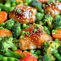 - 1 pound boneless chicken thighs, cut into bite-sized pieces - 2 cups broccoli florets - 1 red bell pepper, sliced - 1 cup snap peas - 1 carrot, thinly sliced - 1/2 cup teriyaki sauce - 2 tablespoons olive oil - Salt and pepper to taste - 1 tablespoon sesame seeds - 2 green onions, chopped First, you need to get your oven ready. Preheat it to 400°F (200°C). This is the perfect heat for roasting. Next, grab a large baking sheet and line it with parchment paper. This makes cleanup easy. In a big bowl, mix the chicken thighs with 1/4 cup of teriyaki sauce and 2 tablespoons of olive oil. Toss the chicken well to coat it evenly. This step adds a ton of flavor. Don't forget to sprinkle in some salt and pepper to taste. Now, take the marinated chicken and spread it out on the baking sheet in a single layer. This helps it cook evenly. In the same bowl, add your fresh veggies: broccoli, red bell pepper, snap peas, and carrot. Pour the rest of the teriyaki sauce over these veggies and toss them to coat. Finally, add the veggies around the chicken on the sheet pan. Place the sheet pan in your preheated oven. Roast everything for about 20-25 minutes. You want the chicken to be cooked through, and the veggies should stay tender-crisp. Halfway through, give everything a good stir. This ensures even roasting and helps all the flavors mix well. To cook chicken just right, set your oven to 400°F (200°C). Spread the chicken pieces in a single layer on the baking sheet. Roast for 20 to 25 minutes. You will know the chicken is done when it reaches an internal temperature of 165°F. Use a meat thermometer for best results. This method keeps the chicken juicy and tender. To keep veggies crunchy, add them halfway through cooking. Start roasting the chicken alone for about 10 minutes before adding the vegetables. This way, the broccoli, bell pepper, snap peas, and carrots will stay crisp yet tender. Stir the pan halfway to ensure even cooking and flavor. Want a flavor boost? Try adding garlic powder, ginger, or red pepper flakes. Mix these spices in with the teriyaki sauce for extra depth. You can also use a marinade overnight for more flavor. For a fresh touch, add a squeeze of lime or lemon before serving. These simple tweaks can elevate your dish! {{image_2}} You can switch up the protein in this dish. If you want a plant-based option, use tofu. Just press it to remove extra water, then cut it into cubes. Marinate it like chicken. Shrimp is another great choice. It cooks quickly and absorbs the teriyaki sauce well. Chicken breast is also a lean option. Cut it into bite-sized pieces, just like the thighs. Feel free to get creative with your veggies. Zucchini adds a nice texture and absorbs flavors well. You could also try mushrooms for an earthy taste. Bell peppers come in many colors, so mix them up for a rainbow effect. Cauliflower florets can replace broccoli, adding similar crunch. The key is to choose veggies you enjoy. To make this dish gluten-free, pick a gluten-free teriyaki sauce. Many brands offer this option now. For a lower-carb meal, swap out the carrots for green beans. You could also use zucchini noodles instead of rice. This keeps your meal light and healthy while still being tasty. To keep your teriyaki chicken and veggies fresh, store leftovers in an airtight container. Make sure to cool them down before sealing. Place the container in the fridge. They will stay good for up to 3 days. Label the container with the date. This helps you know when to eat them. You have two great options for reheating: the microwave or the oven. If using the microwave, place the food in a microwave-safe dish. Cover it with a lid or microwave-safe wrap. Heat in 30-second bursts until warm. Stir in between to heat evenly. For the oven, preheat it to 350°F (175°C). Spread the leftovers on a baking sheet. Cover with foil to keep moisture. Bake for about 10-15 minutes, until hot. This method helps keep the chicken juicy and the veggies crisp. If you want to freeze your teriyaki chicken and veggies, first let them cool completely. Divide them into portions. Use freezer bags or airtight containers. Remove as much air as possible before sealing. Label with the date and contents. You can freeze them for up to 3 months. When ready to eat, thaw in the fridge overnight. Reheat as mentioned above. Yes, you can use frozen vegetables. They save time and are easy to find. However, fresh veggies will give you a better crunch and taste. Frozen vegetables may become mushy if cooked too long. If you use frozen, add them to the pan later, about 10 minutes into cooking. This helps keep them firm. To boost flavor, try marinating the chicken longer. You can add minced garlic or ginger to the teriyaki sauce. A splash of rice vinegar brightens the taste. You can also mix in some chili flakes for a bit of heat. Don't forget to sprinkle sesame seeds for a nutty crunch! Yes, this dish is perfect for meal prep! Cook a batch and divide it into containers. It stays good in the fridge for up to four days. To reheat, use a microwave or oven. Just make sure to cover it to keep it moist. This meal is easy to grab and go during busy days! This blog post shows how to make a delicious teriyaki chicken dish. You started with boneless chicken thighs and colorful veggies. I shared tips on marinating, cooking, and serving. Variations let you customize to your taste or diet. Embrace the simple steps and tasty ingredients. You can enjoy a healthy meal that satisfies you and your family. Cooking should be fun and delicious! Now, get in the kitchen and start creating your perfect teriyaki dish.