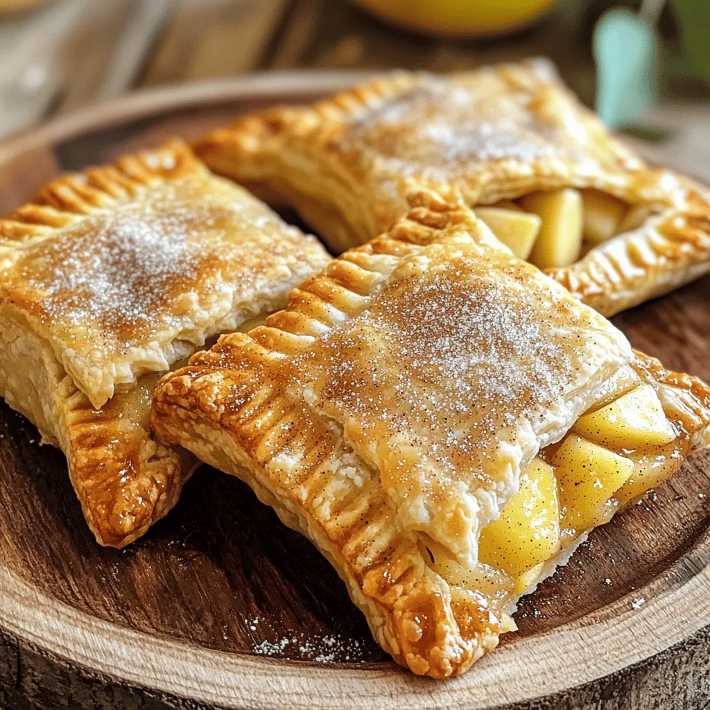 The ingredients for Air Fryer Cinnamon Sugar Apple Hand Pies are simple and fun to gather. Here’s what you need: - 2 large apples, peeled, cored, and diced - 1 tablespoon lemon juice - ½ cup brown sugar, packed - 1 teaspoon cinnamon - 1 tablespoon all-purpose flour - 1 package refrigerated pie crusts (2 crusts) - 1 egg, beaten (for egg wash) - 2 tablespoons granulated sugar (for topping) - 1 teaspoon cinnamon (for topping) Each ingredient plays a key role in creating a delicious hand pie. The apples bring sweetness and texture. Lemon juice adds a bright zing. Brown sugar enhances the pie’s rich flavor. Cinnamon offers warmth and spice. The flour helps bind the filling. The pie crusts make everything come together, creating that crispy outer layer. The egg wash gives a golden finish, while the sugar and cinnamon topping adds an extra crunch. These ingredients are easy to find and will make your pies shine. Start by tossing the diced apples in a bowl. Add lemon juice, brown sugar, cinnamon, and flour. Mix them well to coat the apples. Let the mixture sit for 10 minutes. This resting time helps the flavors blend nicely. Take one pie crust from the package. Roll it out on a floured surface to avoid sticking. Cut the crust into 4 equal squares. Keep the sizes even for uniform cooking. Take a square and place about 1-2 tablespoons of the apple mixture in the center. Leave some space around the edges for sealing. Fold the crust over to form a triangle or rectangle. Press the edges firmly to seal them. Use a fork to crimp the edges for a nice look. Repeat this step with the other squares and apple filling. Preheat your air fryer to 350°F (175°C). Brush the tops of the hand pies with the beaten egg. In a bowl, mix granulated sugar with cinnamon, then sprinkle this topping over the pies. Arrange the hand pies in the air fryer basket in a single layer. Make sure they do not touch each other. You may need to cook them in batches. Air fry for 10-12 minutes or until they turn golden brown and crispy. Check them halfway through and flip if needed for even cooking. Let the pies cool for a few minutes before enjoying. To ensure your hand pies cook evenly, preheat your air fryer to 350°F (175°C). This step helps set the heat before cooking. Arrange the hand pies in a single layer in the basket. Avoid overlapping them. This allows hot air to flow around each pie, giving you a crisp crust. Use a fork to seal the edges of the pies. This not only ensures a good seal, but it also adds a nice touch. Press down firmly on the edges and then crimp them. This helps keep your filling inside. Serve your hand pies warm. Dust them with powdered sugar for a sweet finish. Place them next to a scoop of vanilla ice cream or a dollop of whipped cream. The cold creaminess pairs well with the warm, spiced apples. You can also serve them with a drizzle of caramel sauce for added sweetness. The contrast of warm and cold makes each bite delightful. Factors like the size of your hand pies may affect cooking time. Smaller pies may cook faster, while larger ones may need more time. Start with 10 minutes, then check for doneness. To check, look for a golden brown color on the crust. You can also gently press on the pie. If it feels firm, it’s likely done. If you’re unsure, air fry for an extra minute and check again. This way, you ensure a perfectly cooked hand pie every time. {{image_2}} You can switch up the apples for other fruits. Pears make a tasty filling with a soft, sweet bite. Berries, like blueberries or raspberries, add a pop of tartness. Just remember to adjust the sugar based on the fruit's sweetness. You can also sprinkle in spices like nutmeg or ginger to deepen the flavor. While store-bought crusts are easy, you can make your own for a special touch. A homemade pie crust gives a fresh taste. If you need a gluten-free option, look for gluten-free pie crusts in stores. You can also make one using almond or oat flour. Toppings can change the vibe of your pies. Instead of granulated sugar, try honey or maple syrup for a different sweetness. You can mix in chopped nuts or chocolate chips for extra crunch or richness. These little changes can make a big difference in taste! To keep your hand pies fresh, store them in the fridge. Use an airtight container to prevent them from drying out. Placing parchment paper between layers can help keep them crisp. To reheat in an air fryer, preheat it to 350°F (175°C). Place the hand pies in a single layer. Heat for about 4-5 minutes. This method keeps them crispy. You can also use a microwave, but that may make them soft. If you choose this, heat them for 30 seconds. Check if they are warm enough; repeat if needed. You can freeze hand pies before or after cooking. If you freeze them uncooked, place them in a single layer on a baking sheet. Once frozen solid, transfer them to a freezer bag. To thaw frozen pies, leave them in the fridge overnight. For reheating, follow the air fryer method above. Cook for a few extra minutes since they are frozen. Air fryer cinnamon sugar apple hand pies can last for about 3 to 4 days in the fridge. Store them in an airtight container to keep them fresh. If you want to enjoy them longer, consider freezing them. They can stay good in the freezer for up to three months. Yes, you can make these hand pies ahead of time. Prepare the apple filling and pie crusts the day before. Just store the filling in the fridge. You can assemble the hand pies right before you plan to cook them. This method keeps them fresh and tasty. The best air fryer temperature for hand pies is 350°F (175°C). This temperature cooks them evenly and gives them a nice golden brown color. Cook them for 10 to 12 minutes. Always check them halfway through to ensure they cook well. Yes, you can use different apples for your hand pies. Some great options are Granny Smith, Honeycrisp, or Fuji apples. These apples add a nice balance of sweetness and tartness. Each variety will bring its unique flavor to your hand pies. To recap, this article detailed how to make delicious air fryer cinnamon sugar apple hand pies. We covered the ingredients needed, including apples and spices, and provided step-by-step instructions for preparation, assembly, and cooking. You learned tips for perfect hand pies and various ways to customize them. These sweet treats are not just easy to make, but they're also fun to share. Enjoy your hand pies warm, with a scoop of ice cream or fresh whipped cream. Try different fillings and toppings to make them your own. Happy cooking!