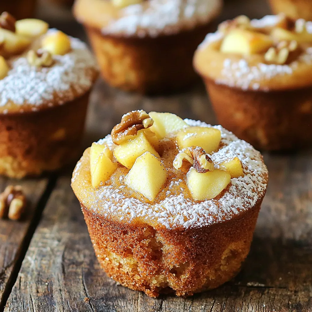 - 2 cups all-purpose flour - 1 cup granulated sugar - 1 tablespoon baking powder - 1 teaspoon baking soda - 1 teaspoon ground cinnamon - ½ teaspoon salt - 2 large eggs - ½ cup unsweetened applesauce - ½ cup vegetable oil - 1 teaspoon vanilla extract - 1 cup diced apples (preferably Granny Smith or Honeycrisp) - ½ cup chopped walnuts (optional) When making Apple Cinnamon Coffee Cake Muffins, gather your ingredients first. This helps you stay organized. The key here is the balance of flavors. The apples and cinnamon create a lovely aroma. The addition of walnuts adds a nice crunch, but you can skip them if you prefer. - Alternatives for all-purpose flour: You can use whole wheat flour for a denser muffin. Almond flour works well too. You might need to adjust the liquid in the recipe if you switch. - Sugar substitutes for a healthier option: Try using coconut sugar or honey. Both add sweetness without refined sugar. Remember that honey is liquid, so reduce other liquids slightly. - Egg replacements for vegan muffins: Use flax eggs or applesauce. Mix one tablespoon of flaxseed with three tablespoons of water. Let it sit for five minutes to thicken. For applesauce, replace each egg with ¼ cup. These substitutions maintain the muffin's taste while catering to different diets. Enjoy experimenting! 1. Preheat your oven to 350°F (175°C). This step is key for even baking. 2. Line a muffin tin with paper liners or grease it well. This helps muffins come out easily. 3. In a large bowl, mix the dry ingredients. Combine 2 cups of flour, 1 cup of sugar, 1 tablespoon of baking powder, 1 teaspoon of baking soda, 1 teaspoon of cinnamon, and ½ teaspoon of salt. Stir until well blended. 1. Now, let’s prepare the wet mixture. In another bowl, whisk together 2 eggs, ½ cup of applesauce, ½ cup of vegetable oil, and 1 teaspoon of vanilla extract. Mix until smooth and creamy. 2. Carefully pour the wet mixture into the dry ingredients. Mix gently until just combined. It’s okay if there are a few lumps; don’t overmix. This keeps your muffins fluffy! 1. Fold in 1 cup of diced apples and ½ cup of chopped walnuts if you want. Make sure they are evenly mixed in the batter. 2. Spoon the batter into the prepared muffin tin. Fill each cup about ⅔ full for the best rise. 3. Bake in the preheated oven for 18-20 minutes. Check with a toothpick; it should come out clean when done. 4. Finally, let the muffins cool in the tin for 5 minutes. Then, move them to a wire rack to cool completely. Enjoy the delicious smell that fills your kitchen! To avoid overmixing, mix the batter just until you see no dry flour. A few lumps are fine. Overmixing makes muffins tough. So, be gentle. For checking doneness, insert a toothpick into the center of a muffin. If it comes out clean, it’s ready. If there is wet batter, keep baking. This step is key to perfect muffins. Serve your muffins warm for the best taste. You can dust them with powdered sugar for a nice touch. Another idea is to drizzle a light icing on top. This adds sweetness and looks great. For a stylish presentation, arrange the muffins on a pretty plate. Pair them with a cup of coffee or tea. This makes for a lovely breakfast or snack. {{image_2}} You can easily switch up the taste of your muffins. Try adding spices like nutmeg or cloves. These spices add warmth and depth. A pinch of nutmeg can make the muffins feel cozy, especially in fall. You can also mix in shredded coconut or raisins. The coconut adds a lovely chewiness, while raisins bring natural sweetness. Just make sure to adjust the sugar if you add sweet ingredients. If you need gluten-free options, use a gluten-free flour blend. Many blends work well in this recipe. Just ensure the blend has a good mix of starches and flours. For those with nut allergies, skip the walnuts. You can add seeds like pumpkin or sunflower seeds instead. They add crunch without the nuts. To keep your apple cinnamon coffee cake muffins fresh, store them in an airtight container. This helps prevent them from drying out. You can keep them at room temperature for up to three days. If you want to store them longer, freezing is a great option. For freezing, wrap each muffin in plastic wrap. Then, place the wrapped muffins in a freezer-safe bag or container. They can last up to three months in the freezer. When you're ready to eat them, just take out what you need. To reheat your muffins, the best method is using the oven. Preheat your oven to 350°F (175°C). Place the muffins on a baking sheet and heat for about 10 minutes. This keeps them soft and warm. You can also use a microwave if you're in a hurry. Place a muffin on a microwave-safe plate. Heat it for about 10 to 15 seconds. Be careful not to overheat, or it may become tough. For serving reheated muffins, consider dusting them with powdered sugar. A light drizzle of icing also adds a nice touch. Enjoy them with a warm cup of coffee or tea for a comforting treat! You can check the muffins by inserting a toothpick into the center. If it comes out clean, they are done. You can also look for a golden top and a firm texture. The baking time is usually 18-20 minutes. Yes, you can use other apples like Fuji or Gala. These apples will give a different flavor but still work well. Just make sure they are firm, so they hold up while baking. You can use applesauce or mashed banana as an egg substitute. Use ¼ cup of either for each egg. This keeps the muffins moist and adds flavor. To make these muffins more moist, you can add an extra ¼ cup of applesauce. You can also use a little more oil. Mixing well helps keep the moisture in. Yes, you can turn this recipe into a cake. Just pour the batter into a greased cake pan instead of muffin cups. Bake for about 30-35 minutes. Check for doneness with a toothpick. In this blog post, we explored how to make delicious muffins using simple ingredients. We covered each step, from mixing the dry and wet ingredients to baking. I shared tips on achieving the perfect texture and ideas for variations based on your needs. Remember, muffins are flexible; use my suggestions for substitutions to suit your taste. Enjoy baking and sharing your tasty treats, and don’t forget to experiment and make this recipe your own! Happy baking!