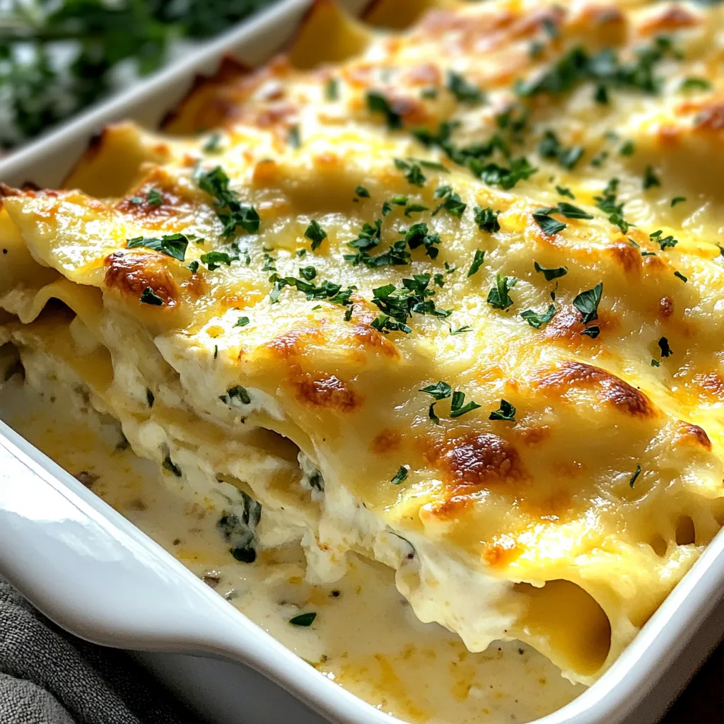 - 9 lasagna noodles - 2 cups ricotta cheese - 3 cups mixed mushrooms (cremini, shiitake, button), sliced - 1 cup Parmesan cheese, grated - 2 cups mozzarella cheese, shredded - 1 ½ cups béchamel sauce (store-bought or homemade) - 2 cups spinach, fresh - 1 onion, finely chopped - 3 cloves garlic, minced - 2 tablespoons olive oil - 1 teaspoon dried oregano - 1 teaspoon dried thyme - Salt and pepper to taste To make my Easy Creamy Mushroom Lasagna, I gather some main ingredients first. The lasagna noodles create layers of goodness. I like using three types of mushrooms for a rich taste. They add depth and texture, making each bite special. Next, I need ricotta cheese. It brings creaminess and binds the layers. I also grab some shredded mozzarella and grated Parmesan for that cheesy top. The béchamel sauce adds a silky finish, making the dish feel luxurious. Moving on to the additional ingredients, I use fresh spinach for a pop of color and nutrients. Onions and garlic add flavor and aroma. I sauté them in olive oil to build a base for my sauce. Oregano and thyme give the lasagna a warm, herbal taste. Finally, I season with salt and pepper to balance all the flavors. With this list, I’m ready to create a comforting dish that warms the heart and fills the belly. {{ingredient_image_1}} First, preheat your oven to 375°F (190°C). This helps cook the lasagna evenly. Next, cook 9 lasagna noodles according to the package instructions. Make sure they are al dente. Drain them and lay them flat on a clean towel. In a large skillet, heat 2 tablespoons of olive oil over medium heat. Add 1 finely chopped onion and 3 minced garlic cloves. Cook until fragrant and soft, about 3 to 4 minutes. This step makes your kitchen smell amazing. Now, add 3 cups of sliced mixed mushrooms to the skillet. Cook until they turn brown and their moisture evaporates. This usually takes about 5 minutes. After that, stir in 2 cups of fresh spinach and cook until wilted. Season this mixture with 1 teaspoon of dried oregano, 1 teaspoon of dried thyme, salt, and pepper to taste. Remove the skillet from heat. Start building your lasagna in a 9x13 inch baking dish. Spread a thin layer of 1 ½ cups of béchamel sauce on the bottom. Lay down 3 noodles on top of the sauce. Next, add half of the mushroom mixture. Spoon dollops of 2 cups of ricotta cheese mixed with half of 1 cup of grated Parmesan cheese over the mushrooms. Then sprinkle 1 cup of shredded mozzarella on top. Pour some of the béchamel sauce over this layer. Repeat the process: add 3 more noodles, the remaining mushroom mixture, more dollops of ricotta, and another cup of mozzarella. Finally, top with the last 3 noodles and cover them with the rest of the béchamel sauce. Sprinkle the remaining mozzarella and Parmesan on top. Cover the baking dish with aluminum foil. Bake in the preheated oven for 25 minutes. After this, take off the foil and bake for another 15 minutes. This step helps the cheese get bubbly and golden brown. Let the lasagna cool for about 10 minutes before slicing and serving. Enjoy your creamy mushroom lasagna! To make a homemade béchamel sauce, start by melting 2 tablespoons of butter in a pot. Add 2 tablespoons of flour and whisk them together until smooth. Slowly pour in 1 ½ cups of milk while stirring. Cook this mix until it thickens. Add salt and pepper for taste. This sauce gives your lasagna a rich, creamy base. Using the right cheese is key for creaminess. I love ricotta cheese for its smooth texture. Combine it with mozzarella, which melts perfectly. Parmesan adds a nice salty flavor. This mix ensures your lasagna is rich and creamy. Do not overcook the lasagna noodles. Cook them just until they are al dente. This means they should still have some bite. Overcooked noodles can turn mushy in the oven. Ensure even layering for consistent cooking. Spread the mushroom mixture and cheese evenly between the layers. This helps everything cook at the same rate. It also makes each bite delicious. Garnish with fresh parsley for a pop of color. It adds a nice touch and fresh flavor. You can sprinkle it right before serving. Pair this lasagna with a side green salad. The crispness of the salad balances the creamy lasagna. You might also enjoy garlic bread to soak up any extra sauce. Pro Tips Use Fresh Ingredients: Always opt for fresh mushrooms and spinach for better flavor and texture in your lasagna. Layering Technique: Ensure even distribution of ingredients in each layer for a balanced bite with every slice. Rest Before Serving: Allow the lasagna to cool for about 10 minutes before slicing; this helps the layers set and makes serving easier. Cheese Variations: Feel free to mix in different cheeses like goat cheese or fontina for added depth and richness in flavor. {{image_2}} You can make this lasagna even more veggie-packed. Try adding zucchini or bell peppers. Just slice them thin and layer them in. This mix adds color and flavor. If you want a dairy-free option, substitute tofu for the ricotta cheese. Blend it with some herbs for a fresh taste. This change keeps the dish light and hearty. For meat lovers, this lasagna can be heartier. You can add cooked ground meat like beef or sausage. Just brown the meat before mixing it in with the mushrooms. Another option is to use a meat sauce instead of béchamel. This adds a rich, savory flavor that pairs well with the noodles. If you need a gluten-free option, use gluten-free lasagna noodles. These are easy to find in stores now. They cook well and hold up nicely. For the béchamel, you can use alternative thickening agents like cornstarch or arrowroot. This keeps your lasagna creamy without the gluten. These variations help customize your lasagna. Feel free to mix and match to find your favorite! To keep your leftover lasagna fresh, refrigerate it soon after serving. Let it cool for about 30 minutes before wrapping. You can cover it tightly with plastic wrap or aluminum foil. Lasagna stays fresh in the fridge for about 3 to 5 days. If you want to freeze unbaked lasagna, prepare it first. Layer it in a baking dish, then wrap it tightly in plastic wrap. You can also use aluminum foil for extra protection. This way, it keeps well for up to 3 months. When ready to eat, thaw it in the fridge overnight. Bake it at 375°F (190°C) for about 45 minutes or until hot. Use airtight containers for storing lasagna. Glass or plastic containers work great. Proper sealing helps prevent freezer burn and keeps flavors fresh. Always label your containers with the date to track freshness. To reduce moisture in your lasagna, use the right mushrooms. Choose mixed mushrooms like cremini or shiitake. Avoid adding too much spinach. If using frozen spinach, thaw it and drain the water. Also, let your béchamel sauce cool slightly before adding it. This helps it thicken and prevents excess water. Yes, you can make lasagna a day ahead. Assemble it fully and cover it with foil. Store it in the fridge overnight. When ready to bake, remove it from the fridge. Let it sit for about 30 minutes before baking. This helps it heat evenly. If you want to skip béchamel, use cream cheese mixed with milk. You can also use sour cream or plain yogurt. Both options add creaminess and tang. For a lighter version, mix ricotta with some milk or broth. This keeps the dish rich and tasty. Absolutely! You can add zucchini, bell peppers, or even carrots. Sauté them with the mushrooms for extra flavor. You can also try adding layers of roasted vegetables. Just remember to cook them first, so they don’t add too much water. To reheat lasagna, preheat your oven to 350°F (175°C). Cover it with foil to keep moisture in. Bake for 20-30 minutes, checking to see if it's hot throughout. You can also reheat slices in the microwave. Add a splash of water and cover them to keep them moist. This blog post covers a delicious take on lasagna. We explored the key ingredients, from noodles to cheeses and seasonings. I provided step-by-step instructions to guide you through preparation, cooking, and serving. Tips and tricks helped you achieve creaminess and avoid common mistakes. Plus, we discussed variations and storage options to fit your needs. In the end, making this lasagna can be fun and rewarding. Enjoy your cooking journey!