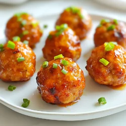 To make Honey Sriracha Turkey Meatballs, you need: - 1 pound ground turkey - 1/4 cup breadcrumbs - 1/4 cup grated Parmesan cheese These main ingredients form the base of your meatball mix. Ground turkey gives a lean, tasty protein. Breadcrumbs keep the meatballs light and fluffy. Parmesan adds a savory kick that enhances the flavor. Next, gather these flavor enhancers: - 1/4 cup finely chopped green onions - 1 clove garlic, minced - 1 tablespoon fresh ginger, minced Green onions add freshness and crunch. Garlic boosts the flavor, making everything taste better. Fresh ginger brings warmth and a hint of spice, making these meatballs sing. Finally, you need these sauces and seasonings: - 2 tablespoons soy sauce - 1 teaspoon sesame oil - 1/4 cup honey - 1/4 cup Sriracha sauce Soy sauce and sesame oil give an umami flavor. Honey balances the heat from the Sriracha. Together, they create a sweet and spicy glaze that coats each meatball perfectly. {{ingredient_image_1}} 1. Preheat your oven to 400°F (200°C). Line a baking sheet with parchment paper. You can also grease it lightly with cooking spray. 2. In a large bowl, mix together the ground turkey, breadcrumbs, Parmesan cheese, green onions, minced garlic, and minced ginger. 3. Add the beaten egg, soy sauce, sesame oil, and a pinch of salt and pepper. Mix until everything combines well. 1. Shape the mixture into small meatballs, about 1 to 1.5 inches wide. Place each meatball on the baking sheet as you go. 2. In a small bowl, whisk the honey and Sriracha sauce together. This will be your glaze. 1. Bake the meatballs in the preheated oven for 20-25 minutes. They should turn golden brown and reach an internal temperature of 165°F (74°C). 2. After baking, take them out and drizzle any remaining glaze over the meatballs. This adds extra flavor! To get great meatballs, you need the right ingredient ratios. Ground turkey should shine, but you need enough breadcrumbs and cheese for support. Use 1/4 cup of breadcrumbs and 1/4 cup of grated Parmesan. This balance keeps them light and tasty. To keep your meatballs moist, do not skip the egg. The beaten egg helps bind everything without adding too much dryness. Another tip is to mix gently. Overmixing can make the meatballs tough. Just combine everything until it's mixed. When glazing, brush the honey Sriracha mix on each meatball. Use a spoon or a brush for even coverage. You want every bite to be sweet and spicy. If you want more heat, add a bit more Sriracha to the glaze. Start slow, and taste as you go. One big mistake is overmixing the meatball mixture. This makes them dense instead of light and fluffy. Mix just until combined. Another common issue is baking time. Underbaking can leave the meatballs raw, while overbaking makes them dry. Aim for 20-25 minutes. Use a meat thermometer to check for an internal temperature of 165°F. This ensures they are safe and tasty. Pro Tips Use Lean Turkey: Opt for lean ground turkey to keep the meatballs moist while reducing fat content. Adjust the Spice: Modify the amount of Sriracha to suit your heat preference; you can start with less and add more if desired. Make Ahead: Prepare the meatballs in advance and freeze them uncooked. Bake directly from the freezer, adding a few extra minutes to the cooking time. Experiment with Glazes: Try different glazes such as teriyaki or a sweet chili sauce for a unique twist on flavor. {{image_2}} You can switch things up by using different types of meat. Ground chicken or beef works well. Each will give a unique taste. If you want a lighter option, ground turkey is great too. For those needing gluten-free meals, use gluten-free breadcrumbs. They hold the meatballs together just like regular breadcrumbs. To add more depth, consider herbs or spices. Fresh basil, cilantro, or even a pinch of cumin can enhance the flavor. If you prefer something sweeter, try replacing honey with maple syrup. This change adds a different yet tasty twist. These meatballs pair nicely with many sides. Serve them over jasmine rice for a complete meal. You can also enjoy them alongside steamed broccoli for a healthy option. If you want a light meal, toss them into a salad. They add protein while keeping the dish fresh and vibrant. After you enjoy your Honey Sriracha Turkey Meatballs, let any leftovers cool down. Place them in an airtight container. They can stay fresh in the fridge for up to three days. If you want to keep them longer, freezing is a great option. To freeze meatballs, first, let them cool completely. Then, place them in a single layer on a baking sheet. Once frozen solid, transfer them to a freezer bag. This way, they won't stick together. You can freeze them for up to three months. When you're ready to eat, simply reheat them in the oven at 350°F (175°C) for about 15-20 minutes. You can make these meatballs in advance for easy meals. Prepare them on a Sunday, and store them in the fridge or freezer. This makes weeknight dinners quick and simple. Just heat them up and serve with rice or veggies. Having these tasty meatballs ready saves you time and effort! You can check the meatballs by using a meat thermometer. They should reach an internal temperature of 165°F (74°C). This ensures they are safe to eat. Look for a nice golden brown color on the outside as well. If they are brown and hot inside, they are ready to serve. Yes, you can make these meatballs ahead of time. Prepare the meatballs and place them on a baking sheet. Cover and refrigerate for up to 24 hours. This makes it easy to bake them fresh when you are ready to eat. These meatballs pair well with many sides. You can serve them over jasmine rice for a filling meal. Steamed broccoli adds color and nutrition. You can also garnish with more green onions or sesame seeds for extra flavor. Yes, these meatballs have a nice kick from the Sriracha sauce. The honey balances the heat with sweetness. If you prefer less spice, you can reduce the amount of Sriracha. This way, you can still enjoy the flavor without it being too hot. Yes, baking is a great option for these meatballs. It keeps them healthier and less messy. Preheat your oven to 400°F (200°C) and bake for 20-25 minutes. This way, you get a nice texture without the need for frying. You learned how to make tasty Honey Sriracha Turkey Meatballs. With simple ingredients like ground turkey and Parmesan cheese, it’s easy. You discovered key steps, from mixing to glazing. I shared tips to get the texture just right and avoid common mistakes. Remember, you can vary flavors and paired sides to fit your taste. These meatballs also store well for easy meals later. Enjoy your cooking adventure, and try new ideas with this dish.