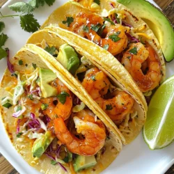 To make these delicious Spicy Sriracha Shrimp Tacos, gather the following items: - 1 pound large shrimp, peeled and deveined - 2 tablespoons Sriracha sauce - 1 tablespoon lime juice - 2 teaspoons garlic powder - 1 teaspoon ground cumin - 1 teaspoon paprika - 1 tablespoon olive oil - Salt and pepper to taste - 8 small corn tortillas - 1 cup shredded cabbage - 1 avocado, sliced - Fresh cilantro, for garnish - Lime wedges, for serving Using fresh ingredients is key. Fresh shrimp gives a tender texture. Fresh lime juice adds brightness. Crisp cabbage and ripe avocado balance the heat and create a great bite. If you want more heat, add extra Sriracha. You can also mix in chili powder or cayenne pepper for a kick. If you prefer milder flavors, try using less Sriracha. You can swap Sriracha with sweet chili sauce or a mild hot sauce. Each taco has about 250 calories. The shrimp provides protein, while avocado adds healthy fats. Here’s a quick look at the macronutrients: - Protein: 15 grams - Carbohydrates: 20 grams - Fat: 10 grams These tacos not only taste great but also give a nice balance of nutrients per serving. {{ingredient_image_1}} To start, grab a large bowl. In this bowl, mix the following: - 1 pound large shrimp, peeled and deveined - 2 tablespoons Sriracha sauce - 1 tablespoon lime juice - 2 teaspoons garlic powder - 1 teaspoon ground cumin - 1 teaspoon paprika - 1 tablespoon olive oil - Salt and pepper to taste Toss the shrimp until they are fully coated with the spices. This mix adds flavor and heat. Let the shrimp marinate for about 15 minutes. This time lets the shrimp soak up all the good tastes. Next, heat a skillet over medium-high heat. Once it's hot, add the marinated shrimp in a single layer. Cook them for about 2-3 minutes on each side. Look for the shrimp to turn pink and opaque. This means they are cooked just right. Remove them from heat when done. While the shrimp cook, warm the corn tortillas. Use a separate dry skillet for this step. Heat each tortilla for about 30 seconds on each side. You want them soft and easy to fold. Now, it's time to assemble your tacos. Place a few shrimp on each tortilla. Add a handful of shredded cabbage and slices of avocado on top. This adds crunch and creaminess. Finally, garnish with fresh cilantro, and serve with lime wedges. This brightens every bite! - Use a heavy skillet. A cast-iron skillet works best for frying shrimp. - Heat the skillet to medium-high. This gives the shrimp a nice sear. - Cook shrimp in a single layer. This helps them cook evenly. - Avoid overcooking shrimp. They only need 2-3 minutes per side. Cook until they turn pink and opaque. - Arrange tacos on a colorful plate. This makes the dish pop. - Serve with lime wedges. They add a fresh touch. - Place extra Sriracha in a small bowl. This lets everyone spice to their liking. - Garnish with fresh cilantro. It adds color and flavor. - Try adding pico de gallo for freshness. It gives a nice crunch. - Sprinkle cheese on top for creaminess. Feta or Cotija works well. - Serve with a side of chips and salsa. It’s a great pairing. - Pair with a cold drink, like a limeade or a light beer. It cools the heat. Pro Tips Marinate for Flavor: Allowing the shrimp to marinate for at least 15 minutes enhances the flavor and ensures they soak up all the delicious spices. Perfectly Cooked Shrimp: Cook the shrimp only until they turn pink and opaque; overcooking can make them rubbery. Warm Tortillas: Warming the corn tortillas not only makes them pliable but also enhances their flavor, making the tacos more enjoyable. Garnish Smartly: Adding fresh cilantro and lime wedges not only adds freshness but also elevates the presentation of your tacos. {{image_2}} You can switch shrimp with chicken or tofu for different flavors. Chicken works great in these tacos. Just grill or sauté it until cooked through. Tofu is perfect for a vegetarian option. Use firm tofu, press it to remove extra water, then cube and marinate. This way, everyone can enjoy these tasty tacos! To add sweetness, try mango or pineapple. Just chop them up and add them to your tacos. They contrast nicely with the spicy shrimp. You can also play around with other sauces and spices. Consider using chipotle sauce for a smoky twist. Mixing flavors keeps your tacos exciting and fresh! You can choose between soft and hard tacos. Soft corn tortillas are classic and easy to fill. Hard taco shells add a crunchy bite. If you want a low-carb option, lettuce wraps work well too. Just use large lettuce leaves to hold your shrimp and toppings. This keeps your meal light and fun! To store leftover shrimp, place it in an airtight container. This keeps it fresh. You can also wrap it tightly in plastic wrap. Proper storage helps avoid spoilage. Refrigerate the shrimp right away. It will last for up to three days in the fridge. Always check for any off smells before using. The best way to reheat shrimp is gently in a skillet. Heat it over low heat. This keeps the shrimp tender and juicy. Stir it often to avoid burning. For tortillas, heat them in a dry skillet for 30 seconds on each side. This helps them stay soft and ready for filling. You can also wrap them in a damp paper towel, then microwave for a few seconds. Yes, you can freeze assembled tacos, but it's not ideal. The tortillas may get soggy when thawed. It is better to freeze shrimp separately. Place the cooked shrimp in a freezer bag. Remove as much air as possible. You can freeze it for up to three months. When ready to eat, thaw in the fridge overnight. Reheat as mentioned above, and enjoy! For shrimp tacos, you can grill or fry the shrimp. Grilling adds a smoky flavor. Frying gives a nice crisp texture. Both methods work well. I prefer frying for quick cooking. When shrimp turn pink and opaque, they are ready. This usually takes about 2-3 minutes per side. Yes, you can prepare the shrimp a few hours in advance. Just marinate them and store in the fridge. Cook them just before serving for the best taste. You can also warm the tortillas ahead of time. Keep them covered in a towel to stay warm. For toppings, slice avocado and cabbage fresh. These tacos pack a moderate heat. Sriracha has a nice kick, but you can adjust it. If you want less heat, use less Sriracha. You can also mix in some honey or yogurt to tone it down. For more heat, add extra Sriracha or red pepper flakes. Toppings enhance the flavor and texture of the tacos. Here are some great options: - Shredded cabbage for crunch - Slices of avocado for creaminess - Fresh cilantro for a bright taste - Lime wedges for zesty flavor - Pico de gallo for freshness - A drizzle of sour cream for richness These toppings create a delicious balance. Enjoy mixing and matching! This article covered everything you need for making delicious Spicy Sriracha Shrimp Tacos. We explored essential ingredients, spice adjustments, and helpful cooking tips. Freshness matters for flavor, so use quality shrimp and toppings. Try different proteins or swap sauces to change the taste. Remember to store and reheat properly to enjoy leftovers. Cooking is an adventure, so experiment with toppings and taco styles. Enjoy making your tacos!