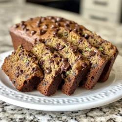 To make the best chocolate chip zucchini bread, you need these tasty ingredients: - Grated Zucchini: Use 2 cups of finely grated zucchini, which is about 2 medium zucchinis. This adds moisture and a healthy twist. - Sugars: Combine 3/4 cup of granulated sugar and 1/4 cup of packed brown sugar. This blend gives a sweet, rich flavor. - Vegetable Oil: Use 1/2 cup of vegetable oil or melted coconut oil. This keeps the bread moist and tender. - Eggs: You need 2 large eggs. They help bind the ingredients together. - Vanilla Extract: Add 1 teaspoon of vanilla extract for a nice depth of flavor. - All-Purpose Flour: Measure out 1 1/2 cups of all-purpose flour. This forms the base of your batter. - Leavening Agents: Use 1 teaspoon of baking soda and 1/4 teaspoon of baking powder. These help the bread rise. - Spices: Add 1/2 teaspoon of salt, 1 teaspoon of ground cinnamon, and 1/2 teaspoon of nutmeg (optional). These spices enhance the flavor. - Chocolate Chips: Fold in 1 cup of semi-sweet chocolate chips. They bring sweetness and indulgence. - Optional Add-Ins: You can include 1/2 cup of chopped walnuts or pecans for a crunchy texture. These ingredients blend together to create a moist, flavorful loaf. Feel free to adjust based on your taste and what you have at home! {{ingredient_image_1}} Start by preheating your oven to 350°F (175°C). Next, get a 9x5 inch loaf pan ready. You can grease it with butter or oil. If you want easy removal, line it with parchment paper. Grab a large mixing bowl. Add 2 cups of finely grated zucchini, 3/4 cup of granulated sugar, 1/4 cup of packed brown sugar, and 1/2 cup of vegetable oil. Mix these ingredients well until they blend nicely. Then, crack in 2 large eggs and pour in 1 teaspoon of vanilla extract. Stir the mixture until it is smooth. In another bowl, whisk together 1 1/2 cups of all-purpose flour, 1 teaspoon of baking soda, 1/4 teaspoon of baking powder, 1/2 teaspoon of salt, 1 teaspoon of ground cinnamon, and if you like, add 1/2 teaspoon of nutmeg. Make sure these dry ingredients are mixed well. Now, slowly add the dry mixture into the wet mixture. Stir gently until they just combine. Be careful not to overmix. Overmixing can make the bread tough, and we want it to be soft and moist. Next, fold in 1 cup of semi-sweet chocolate chips. If you enjoy nuts, add 1/2 cup of chopped walnuts or pecans. Gently fold them into the batter until they are evenly spread out. Pour the batter into your prepared loaf pan. Use a spatula to smooth the top. Bake it in your preheated oven for about 50 to 60 minutes. You will know it is done when a toothpick comes out clean with a few moist crumbs. After baking, let it cool in the pan for about 10 minutes. Then, transfer it to a wire rack to cool completely. Enjoy your warm or room temperature Chocolate Chip Zucchini Bread! Grating zucchini is easy and key to this recipe. Start with fresh zucchinis. Wash them well and cut off the ends. Use a box grater or a food processor. Grate until you have fine pieces. Aim for about two cups. Place the grated zucchini in a clean cloth. Squeeze out excess moisture. This step helps keep your bread from being too wet. You can swap ingredients based on your needs. Use coconut oil instead of vegetable oil for a different flavor. If you need it dairy-free, choose dairy-free chocolate chips. For a lower-sugar option, use a sugar substitute like stevia. If you have egg allergies, try flax eggs. Mix one tablespoon of ground flaxseed with two and a half tablespoons of water. Let it sit for five minutes to thicken. To get a moist and tasty loaf, don’t overmix the batter. Mix just until the dry ingredients are wet. This keeps your bread fluffy and light. Adding spices like cinnamon and nutmeg enhances the flavor, but don’t overdo it. Use fresh spices for the best taste. Incorporate chocolate chips evenly for bites of sweetness throughout the bread. If your bread is too dense, you may have overmixed. This can lead to a tough texture. If the bread sinks in the middle, check your oven temperature. An oven thermometer can help. Make sure to bake until a toothpick comes out clean. If it browns too quickly, cover the top with foil. This protects it while the inside cooks. Pro Tips Grate Zucchini Finely: The finer the zucchini, the more it will blend into the bread, making it moist without adding too much bulk. Use Room Temperature Eggs: Room temperature eggs will incorporate better into the mixture, resulting in a smoother batter. Check for Doneness: Ovens can vary, so check your bread a few minutes before the recommended baking time to avoid overbaking. Store Properly: Keep the bread wrapped in plastic wrap or in an airtight container to maintain moisture and freshness for several days. {{image_2}} You can swap all-purpose flour for whole wheat flour. This change adds more fiber and nutrients. Whole wheat flour gives a nutty taste and a denser texture. You may need to adjust the liquid in your recipe. Adding a bit more oil or an extra egg can help keep the bread moist. Get creative by adding mix-ins. You can try raisins, dried cranberries, or nuts. Chia seeds or flaxseeds add a nice crunch and boost nutrition. You can also add spices like ginger or cardamom for a unique flavor twist. Just remember to adjust the amount of chocolate chips if you add more items. For gluten-free bread, use a gluten-free flour blend. Look for blends that include xanthan gum, which helps with texture. Almond flour or coconut flour can also work, but they need adjustments in liquid. Adding an extra egg helps bind the mixture. This way, you can enjoy a tasty, gluten-free version of chocolate chip zucchini bread. To keep your chocolate chip zucchini bread fresh, store it in an airtight container. Wrap the bread in plastic wrap or place it in a zip-top bag. This keeps moisture in and prevents it from drying out. It’s best to store it at room temperature for up to three days. If you want to enjoy it longer, consider freezing it. For freezing, slice the bread first. This way, you can take out only what you need later. Wrap each slice tightly in plastic wrap. Place the wrapped slices in a freezer-safe bag. Remove as much air as possible before sealing. You can freeze it for up to three months without losing flavor. Label the bag with the date for easy tracking. To reheat your zucchini bread, remove slices from the freezer. Let them thaw in the fridge overnight or at room temperature for a few hours. Preheat your oven to 350°F (175°C). Place the slices on a baking sheet and warm them for about 10 minutes. This restores the bread's moist texture and brings back the rich flavors. You can also use a microwave for quick reheating. Just warm each slice for about 15-20 seconds. Enjoy your delicious bread warm! Yes, you can use frozen zucchini. Thaw it first and drain the excess water. This helps keep the bread moist. Frozen zucchini works well and saves prep time. You can use honey or maple syrup. Applesauce is another great option. These can give a nice flavor and sweetness, too. Keep in mind that you may need to adjust the liquid content in the recipe. Chocolate Chip Zucchini Bread lasts about 3 to 4 days at room temperature. Store it in an airtight container to keep it fresh. For longer storage, refrigerate it for up to a week. Yes, you can double the recipe. Just use a larger mixing bowl and two loaf pans. Make sure to adjust baking time if needed. Check both loaves with a toothpick to ensure they are done. Serve it warm or at room temperature. Spread a little butter or cream cheese on top for extra flavor. It’s also great with a cup of coffee or tea for a cozy treat. You now have a clear guide to making Chocolate Chip Zucchini Bread. We covered the key ingredients, easy steps, and helpful tips to get it just right. Don’t forget the fun ways to switch it up with healthier options or unique mix-ins! Proper storage helps keep your bread fresh, and answering common questions can boost your baking skills. Enjoy baking with this happy recipe, and share it with friends. Your new favorite treat awaits!