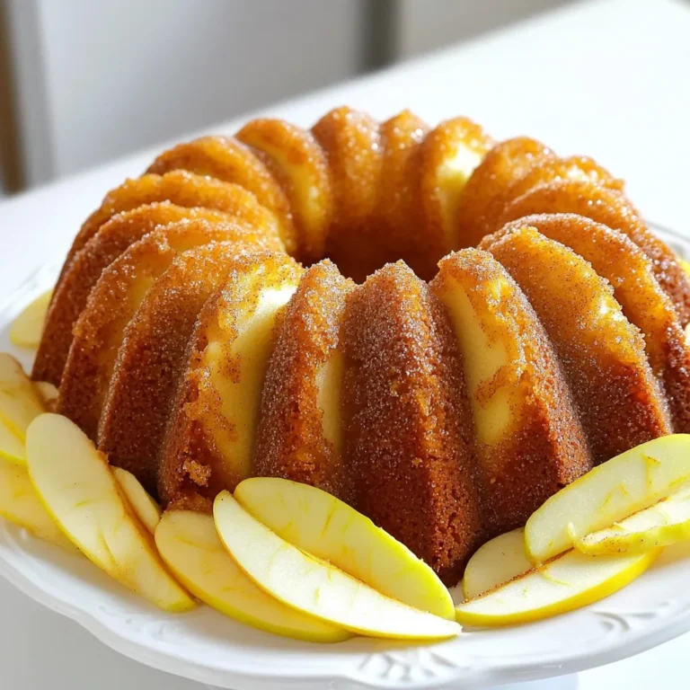 To make the perfect Apple Cider Donut Cake, you'll need the following ingredients: - 2 cups apple cider - 2 cups all-purpose flour - 1 teaspoon baking powder - 1 teaspoon baking soda - 1 teaspoon ground cinnamon - ½ teaspoon ground nutmeg - ½ teaspoon salt - ¾ cup granulated sugar - ¾ cup brown sugar, packed - 1 cup unsweetened applesauce - 3 large eggs - ½ cup vegetable oil - 1 teaspoon vanilla extract - ½ cup granulated sugar (for coating) - 2 teaspoons ground cinnamon (for coating) If you want to make some swaps, here are a few ideas: - You can replace all-purpose flour with a gluten-free blend for a gluten-free option. - Applesauce can be swapped with mashed banana for a different flavor. - Use coconut oil instead of vegetable oil for a unique taste. - If you lack ground nutmeg, you can skip it or use allspice instead. Each ingredient plays a key role in creating that warm, fall flavor we love. The apple cider adds moisture and sweetness, while cinnamon and nutmeg bring warmth. Enjoy gathering these items for a cozy baking session! 1. Preheating and Preparing the Bundt Pan Start by preheating your oven to 350°F (175°C). Grease a 10-inch bundt pan with butter or oil. Dust it with flour to help the cake release easily. 2. Reducing the Apple Cider Pour 2 cups of apple cider into a saucepan. Heat it over medium heat until it boils. Once it boils, reduce the heat and let it simmer. Cook it for about 15-20 minutes until it reduces to about 1 cup. Remove it from the heat and let it cool down for a bit. 3. Mixing Dry Ingredients In a mixing bowl, whisk together 2 cups of flour, 1 teaspoon of baking powder, 1 teaspoon of baking soda, 1 teaspoon of ground cinnamon, ½ teaspoon of ground nutmeg, and ½ teaspoon of salt. Set this bowl aside for later. 4. Combining Wet Ingredients In a large bowl, mix ¾ cup of granulated sugar and ¾ cup of packed brown sugar. Add in 1 cup of applesauce, 3 eggs, ½ cup of vegetable oil, and 1 teaspoon of vanilla extract. Whisk these ingredients until they are smooth and well combined. 5. Perfect Batter Mixing Techniques Once the apple cider has cooled, add it into the wet mixture. Gradually stir in the dry ingredients. Mix until just combined. Avoid overmixing to keep the cake fluffy. 6. Baking the Cake Pour the batter into your prepared bundt pan. Smooth the top with a spatula. Bake your cake for 45-50 minutes. Check it by inserting a toothpick into the center. If it comes out clean, the cake is ready. 7. Cooling and Coating the Cake Let the cake cool in the pan for about 10 minutes. After that, invert it onto a wire rack to cool completely. For the coating, mix ½ cup of granulated sugar with 2 teaspoons of ground cinnamon in a small bowl. Once the cake is cool, roll the outer surface in the cinnamon sugar for a sweet finish. Avoiding Overmixing Mix your batter gently. Overmixing can make the cake tough. Stir until just blended. Small lumps are okay. This keeps the cake soft and moist. Ensuring Proper Cooling Let your cake cool in the pan for ten minutes. This helps it set without breaking. After that, flip it onto a wire rack. Allow it to cool completely before coating. Troubleshooting Common Issues If your cake sinks in the middle, it may be underbaked. Use a toothpick to check for doneness. If the toothpick is wet, bake a bit longer. If it is dry, your cake is ready. Adding Extra Flavor Enhancements For more flavor, add chopped apples or a splash of bourbon. You can also switch spices. Try cardamom or cloves for a new twist. These small changes can make your cake even more exciting! {{image_2}} You can easily change the flavor of your Apple Cider Donut Cake. Here are some fun ideas to try: - Adding Nuts or Chocolate Chips: Mix in ½ cup of chopped walnuts or pecans. You can also add ½ cup of chocolate chips for a sweet twist. Both options bring great texture and flavor. - Substituting Different Spices: While cinnamon and nutmeg are classic, feel free to swap them. You can use allspice, cardamom, or ginger for a unique taste. Just remember to adjust the amounts to keep the flavor balanced. - Glazing Options for a Unique Twist: Instead of rolling the cake in cinnamon sugar, try a glaze. Mix 1 cup of powdered sugar with 2-3 tablespoons of apple cider. Drizzle this over the cake once it cools. This gives a sweet and tangy finish. These variations let you customize the cake to your liking. Whether you want a nutty crunch or a sweet glaze, the options are endless! Enjoy experimenting with flavors! - Keeping the Cake Fresh Store your Apple Cider Donut Cake in an airtight container. This keeps moisture in and air out. Place it at room temperature for up to three days. For longer freshness, refrigerate it. Just remember to let it sit at room temp for about 30 minutes before serving. - Freezing Suggestions To freeze the cake, wrap it tightly in plastic wrap. Then, place it in a freezer-safe bag. This helps prevent freezer burn. You can freeze Apple Cider Donut Cake for up to three months. When ready to enjoy, thaw it overnight in the fridge. - Reheating Tips and Methods To reheat, slice the cake and place it in the microwave. Heat on low for 10-15 seconds. This warms the cake without making it dry. If you prefer, you can also reheat slices in a toaster oven. This gives a nice crisp outside. Enjoy your cake warm for a cozy fall treat! Can I Use Fresh Apple Cider? Yes, fresh apple cider works great in this recipe. It adds a bright, fresh flavor. If you use store-bought cider, choose a brand with no added sugars. This keeps the flavor pure and helps your cake shine. How to Make This Recipe Gluten-Free? To make this cake gluten-free, swap all-purpose flour for a gluten-free blend. Look for a blend that includes xanthan gum for better texture. Many brands work well, so choose your favorite. Just keep an eye on the baking time. It may vary slightly. What Should I Serve with This Cake? This cake is delicious on its own, but you can pair it with whipped cream or vanilla ice cream. A warm cup of cider or coffee complements it well. For a fall vibe, serve slices on a rustic wooden board with cinnamon sugar on top. How Long Does the Cake Last? When stored properly, the cake lasts up to five days at room temperature. Keep it in an airtight container to keep it fresh. If you want to save it longer, freeze slices. Wrap them tightly in plastic wrap and foil before freezing. This article covered how to make an amazing apple cider donut cake. We discussed the ingredients and the right measurements needed. The step-by-step instructions helped you prepare and bake the cake perfectly. I shared tips to avoid common mistakes and various flavor options. Finally, we explored how to store your cake for freshness. With these ideas, you can create a delicious cake that everyone will love. Enjoy baking and sharing it with friends and family!
