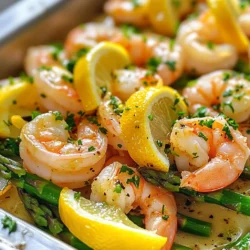 - Shrimp: Use 1 lb (450g) of large shrimp. Make sure they are peeled and deveined. - Asparagus: Trim the bunch and cut it into 2-inch pieces. - Garlic: You need 4 cloves of garlic. Mince them finely for the best flavor. - Olive oil and butter: Use 1 tablespoon each of olive oil and unsalted butter. This gives rich flavor. - Lemon: Use the zest and juice of 1 lemon. It adds a bright taste. - Optional ingredients: You can add 1/4 teaspoon of red pepper flakes for heat. Fresh parsley, chopped, is great for garnish. {{ingredient_image_1}} First, grab a large skillet. Place it on the stove and turn the heat to medium. Add one tablespoon of olive oil and one tablespoon of unsalted butter. Let them heat until they melt and start to sizzle. This mix gives your dish a rich flavor. Next, add four minced garlic cloves to the skillet. SautΓ© the garlic for about one minute. You want it to smell great, but donβt let it brown. If garlic burns, it turns bitter. Keep an eye on it and stir often. Now, turn the heat up to medium-high. Add one pound of large shrimp, peeled and deveined. Season the shrimp with salt, pepper, and red pepper flakes if you like a bit of heat. Cook the shrimp for about 2-3 minutes. Youβll know they are ready when they start turning pink. Do not overcook them. They should be juicy and tender. After the shrimp are looking good, itβs time to add the asparagus. Toss in a bunch of trimmed and cut asparagus pieces. Stir everything together well. Cook for an additional 3-5 minutes. The shrimp should be fully cooked, and the asparagus should be tender-crisp. Now, reduce the heat to low. Zest and juice one lemon and add both to the skillet. This adds a fresh, zesty flavor. Toss everything well to mix the flavors. Taste your dish and adjust the seasoning if needed. Your Lemon Garlic Shrimp with Asparagus is almost done! Remove the skillet from the heat. Serve it hot and garnish with chopped fresh parsley for a lovely finish. Enjoy your meal! To keep shrimp tender, cook them quickly. Overcooking makes shrimp tough. Here are some key points to remember: - Cook Time: Shrimp only need 2-3 minutes on medium-high heat. - Color Change: Look for shrimp to turn pink and opaque. - Shape: Curling shrimp means they are done. Perfectly cooked shrimp are juicy and full of flavor. Asparagus should be tender but still crisp. Hereβs how to achieve that: - Cooking Time: Cook asparagus for 3-5 minutes with the shrimp. - Visual Check: Look for bright green color to know itβs done. - Bite Test: It should snap easily when you bite it. These steps ensure asparagus adds a nice crunch to your dish. To make this meal even better, consider adding extra flavors: - Seasoning: Try adding herbs like thyme or oregano for a twist. - Heat: If you like spice, add more red pepper flakes. - Sides: Serve with rice or crusty bread to soak up the sauce. These tips will help you create a well-rounded meal that everyone will love. Pro Tips Freshness Matters: Use fresh shrimp for the best flavor and texture. If using frozen, ensure they are fully thawed and pat them dry before cooking. Donβt Overcook: Shrimp cook quickly, so watch them closely. Remove from heat as soon as they turn pink and opaque to prevent a rubbery texture. Perfectly Cooked Asparagus: For tender-crisp asparagus, add it to the skillet after the shrimp have started to turn pink. This ensures both ingredients are cooked perfectly. Flavor Boost: For extra flavor, consider adding a splash of white wine or chicken broth after adding the asparagus, letting it reduce slightly before adding the lemon. {{image_2}} You can switch up the veggies in this dish. Other vegetables that pair well with shrimp include snap peas, bell peppers, and zucchini. These veggies add color and crunch. They also soak up the lemon and garlic flavors. If you want to swap asparagus, try green beans or broccoli. Both cook quickly and taste great with shrimp. You can even mix different vegetables for a tasty medley. To spice things up, you can use different seasonings. Try adding paprika, cumin, or even curry powder. Each will give the dish a unique taste. Using different citrus fruits can also change the flavor. Instead of lemon, use lime or orange. Each brings a fresh twist to the shrimp and veggies. If you need a gluten-free version, this recipe is already safe. Just check all your ingredients to ensure they are gluten-free. For a dairy-free option, skip the butter. Use more olive oil or a dairy-free butter substitute. If you want a low-carb meal, just focus on the shrimp and veggies. You can also serve it over a bed of cauliflower rice instead of regular rice. This change keeps it light and healthy. To store leftovers, let your Lemon Garlic Shrimp with Asparagus cool first. Place it in an airtight container. This helps keep it fresh. Use glass or plastic containers with tight lids. They prevent air from getting in. If you store it properly, it can last for up to three days in the fridge. The best way to reheat shrimp and asparagus is on the stove. Use a non-stick skillet over medium heat. Add a little olive oil or butter to the pan. Heat until warm, but do not overcook. This keeps the shrimp tender. You can also use the microwave, but be careful. Heat in short bursts to avoid tough shrimp. Yes, you can freeze Lemon Garlic Shrimp! First, make sure it cools down. Place it in a freezer-safe bag. Remove as much air as you can. It can be frozen for up to two months. To thaw, place it in the fridge overnight. Reheat gently to enjoy all the flavors. You can prep the shrimp and asparagus in advance. Peel and devein the shrimp, then store it in the fridge. Trim and cut the asparagus into 2-inch pieces. Keep it in a sealed bag. You can also mince the garlic ahead and store it in an airtight container. When you are ready to cook, just heat the oil and butter, then add everything. This will save time and make cooking easier. Yes, you can use frozen shrimp. Just make sure to thaw it before cooking. To thaw, place the shrimp in a bowl of cold water for about 15-20 minutes. Drain it well to remove excess water. Using frozen shrimp can be very convenient and still tasty when cooked right. Some great sides include: - Quinoa or rice - Garlic bread - A fresh green salad - Roasted potatoes For quick recipes: - Garlic Bread: Spread butter and minced garlic on bread. Toast in the oven until golden. - Fresh Salad: Toss mixed greens with olive oil, lemon juice, salt, and pepper. These sides pair well and make a complete meal. Enjoy your dinner! This blog post covers all you need for making Lemon Garlic Shrimp with Asparagus. We discussed key ingredients, cooking steps, and essential tips. You learned how to prepare shrimp and asparagus for the best taste. Remember to use olive oil, butter, and lemon for added flavor. Donβt skip the extras that enhance the dish. Try out variations for personal preferences or dietary needs. Your meal can be a hit with simple adjustments. Enjoy your cooking and impress with this tasty dish!
