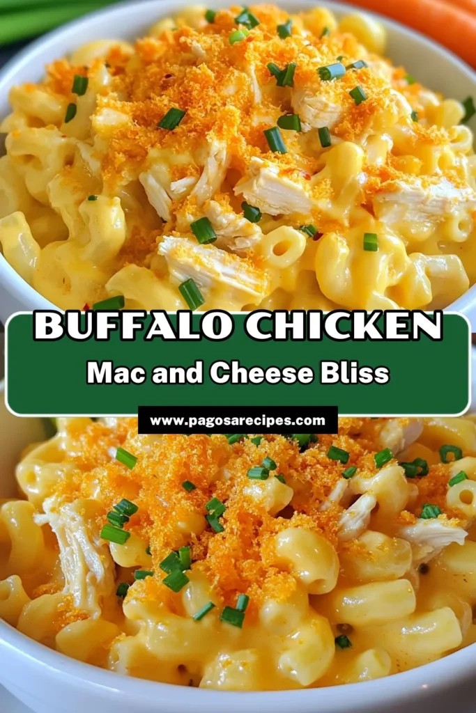 Craving comfort food? Try this Buffalo Chicken Mac and Cheese, the ultimate easy mac and cheese recipe! Combining creamy cheese with spicy buffalo macaroni, it's a cheesy chicken pasta bake you'll love. Perfect for dinner or a cozy night in, this dish is both filling and flavorful. Don't wait—bring comfort to your table with this delicious recipe! Save for later! #BuffaloChickenMacAndCheese #ComfortFood #EasyMacAndCheeseRecipe #CheesyChickenPastaBake