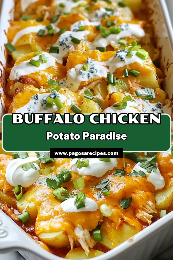 Looking for a delicious and comforting meal? Try this Buffalo Chicken Potato Bake! This cheesy buffalo chicken casserole features tender baked buffalo chicken potatoes layered with shredded chicken, cheddar, and blue cheese. Perfect for cozy nights, this potato bake recipe is easy to make and packed with flavor. Save this recipe for your next comfort food cravings! #ComfortFood #BuffaloChickenCasserole #CheesyBuffaloChicken #PotatoBakeRecipe