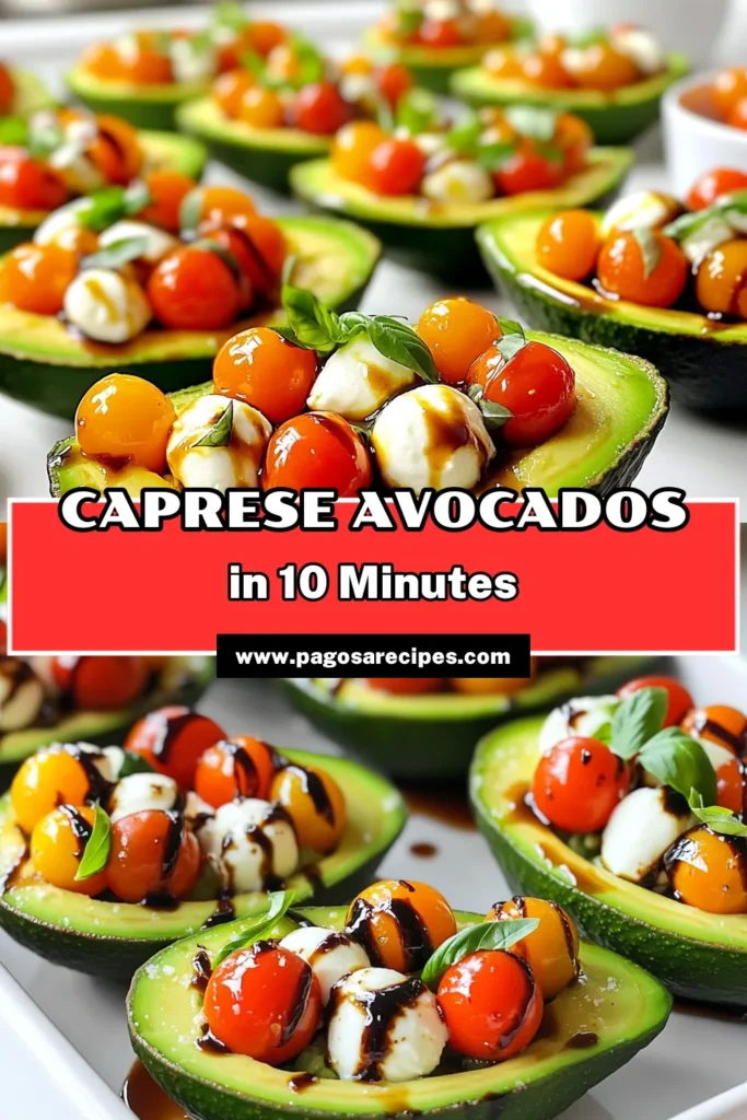 Elevate your meal with these delicious Caprese stuffed avocados! This simple recipe combines ripe avocados, fresh mozzarella, juicy cherry tomatoes, and aromatic basil, all drizzled with balsamic glaze for a delightful taste. Perfect for a light lunch or appetizer, these stuffed avocados are not only tasty but also visually stunning. Click through to explore this easy recipe and impress your guests! #CapreseStuffedAvocados #HealthyEating #AvocadoRecipes #EasyAppetizers