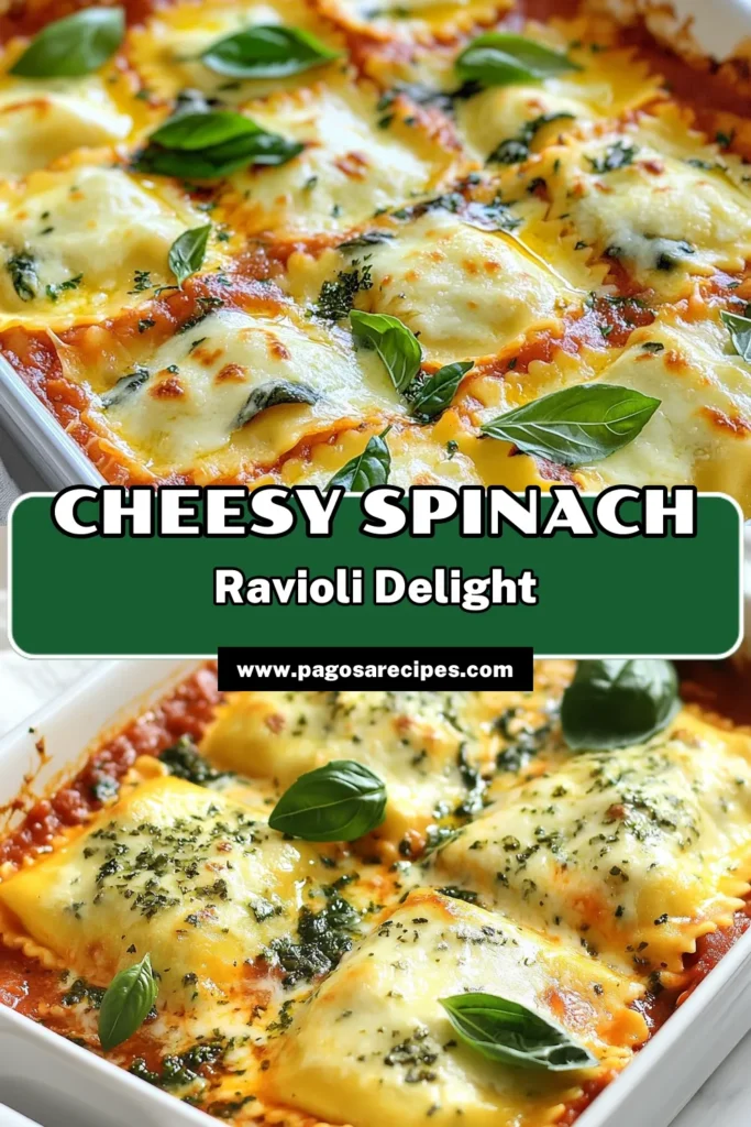 Indulge in this Creamy Spinach Ricotta Ravioli Bake that's sure to impress! This Ricotta Ravioli Bake Recipe is an effortless way to enjoy baked cheese ravioli, featuring layers of fresh spinach and creamy cheeses. Perfect for busy weeknights, this easy pasta bake recipe delivers comfort in every bite. Try making this Spinach and Ricotta Casserole today and delight your family! Save for later and get cooking! #PastaBake #RavioliRecipes #ComfortFood #EasyDinnerIdeas