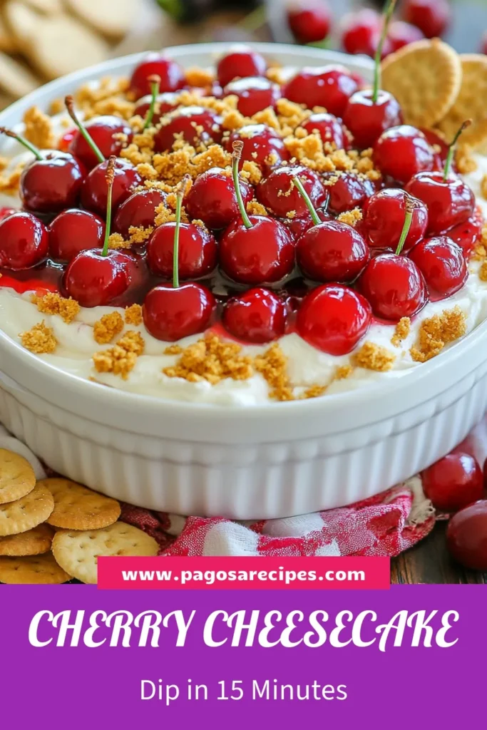 Indulge in this delectable Cherry Cheesecake Dip, the ultimate no-bake cheesecake dip recipe thatβs perfect for any occasion! This easy dessert dip features creamy layers of cream cheese, whipped topping, and sweet cherry pie filling, all topped with crushed graham crackers. Ideal for parties or casual snacking, this Cherry Dessert Recipe is a crowd-pleaser. Save this Cream Cheese Dip with Cherries and delight your friends! #CherryCheesecakeDip #NoBakeDessert #EasyDessertDip #CherryDessertRecipes