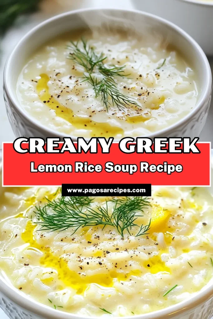 Discover the delightful taste of Greek Lemom Rice Soup, a comforting Greek soup perfect for any occasion. This homemade lemon rice soup features tender jasmine rice and a zesty avgolemono recipe, offering a delicious twist to your meal rotations. Warm up with this easy jasmine rice soup recipe that combines fresh flavors and creamy textures. Save this recipe for a cozy night in! #GreekLemonRiceSoup #ComfortingGreekSoups #Avgolemono #JasmineRiceSoupRecipe