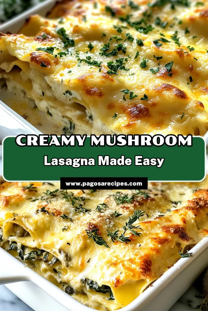 Discover the ultimate easy creamy mushroom lasagna that will delight both vegetarians and meat-lovers alike! This delicious vegetarian lasagna recipe layers tender lasagna noodles with rich ricotta mushroom filling, fresh spinach, and a homemade béchamel sauce for a creamy finish. Perfect for family dinners or gatherings, this lasagna with spinach and mushrooms is sure to impress. Save this recipe now and indulge in this comforting dish tonight! #MushroomLasagna #VegetarianRecipe #ComfortFood #HomemadeBéchamel