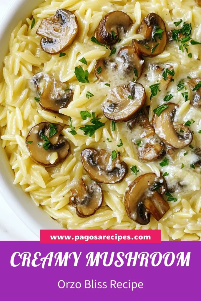 Discover the ultimate comfort food pasta recipe with this creamy Parmesan mushroom orzo! This easy orzo pasta dish combines tender orzo with rich cremini mushrooms and creamy Parmesan for a delightful vegetarian orzo recipe. Perfect for weeknight dinners, this mushroom orzo recipe is quick and delicious. Save this recipe for your next meal and impress your loved ones! #CreamyParmesanOrzo #MushroomOrzoRecipe #ComfortFood #VegetarianOrzoRecipes