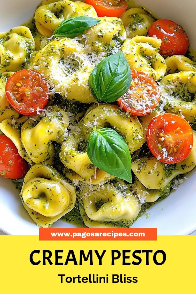 Indulge in this Creamy Pesto Tortellini recipe that's perfect for a quick weeknight dinner! This easy tortellini pasta dish features cheese tortellini with garlic, creating a delightful flavor fusion with a quick pesto sauce recipe. Toss in fresh cherry tomatoes for a pop of color and taste. Ready in just 25 minutes, it's a must-try! Save this dish for your next meal! #TortelliniRecipes #PastaDish #QuickDinner #CreamyPesto