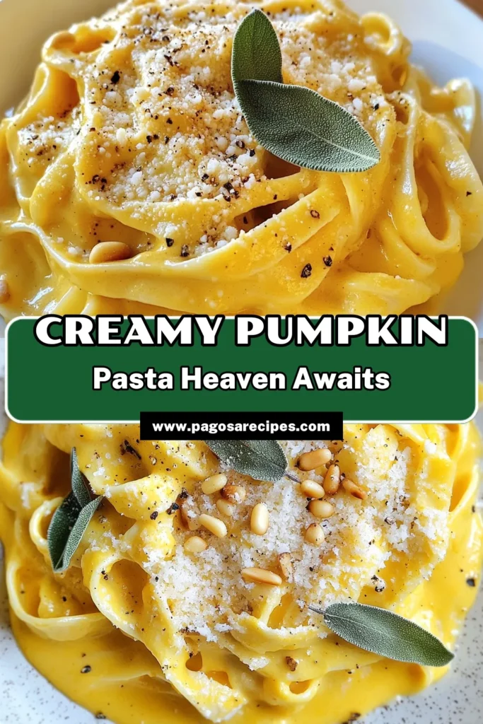 Discover the delight of creamy pumpkin pasta with this easy pumpkin recipe perfect for fall! Our creamy pumpkin sage fettuccine combines rich flavors and simple ingredients, making it an excellent choice for quick weeknight dinners. This vegetarian pumpkin pasta is sure to impress! Try this comforting fall pasta recipe today and savor every bite. Save this pin for later! #CreamyPumpkinPasta #PumpkinSageFettuccine #FallPastaRecipes #EasyPumpkinRecipes