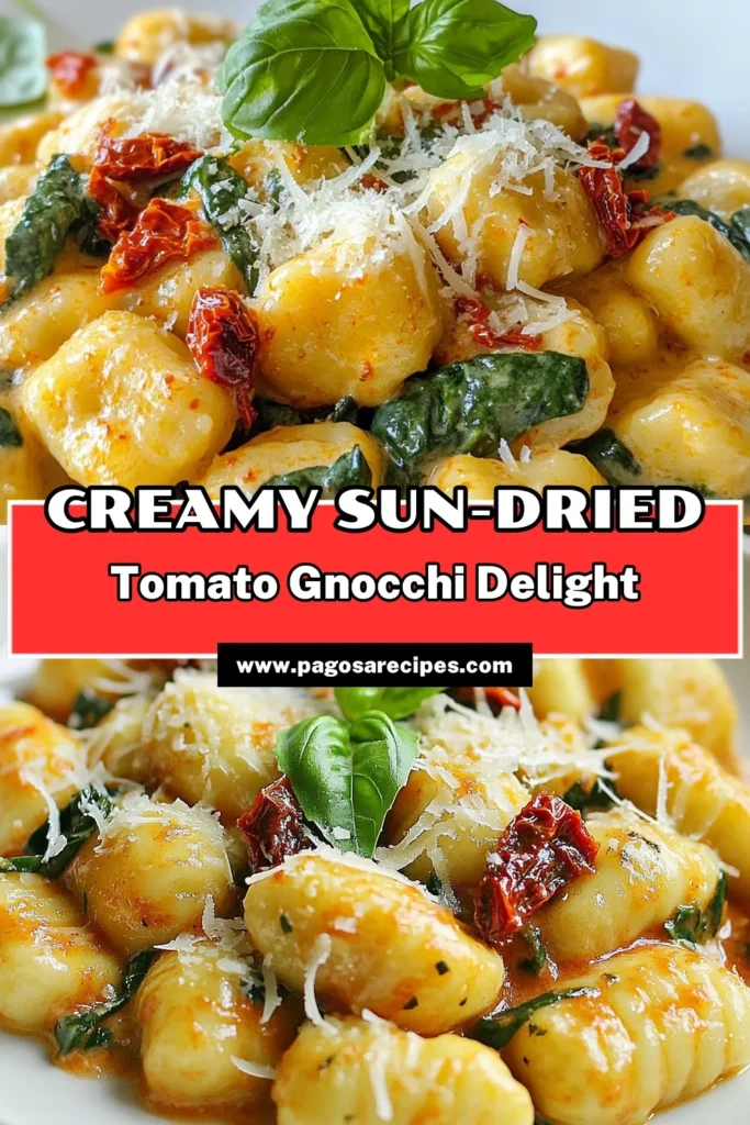 Discover the deliciousness of this creamy sun-dried tomato gnocchi, the perfect easy Italian pasta dish that combines rich flavors in just one pan! This vegetarian gnocchi recipe is not only quick but also bursting with vibrant ingredients like sun-dried tomatoes and fresh spinach. Get ready to impress your family with this creamy gnocchi recipe in just 25 minutes. Save this recipe for your next meal! #GnocchiRecipe #ItalianCuisine #PastaLovers #VegetarianMeals