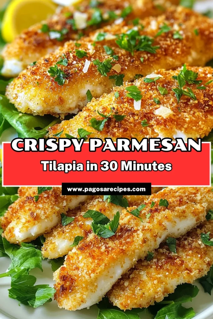 Discover the deliciousness of Crispy Parmesan Tilapia with this easy baked tilapia recipe! Perfect for a quick and healthy fish dinner, these panko crusted fish fillets are coated in a savory mix of Parmesan cheese and spices. Enjoy this delightful meal in just 30 minutes. Save this recipe to impress your family tonight! #CrispyParmesanTilapia #EasyFishDinner #HealthyTilapiaFillets #PankoCrustedFish