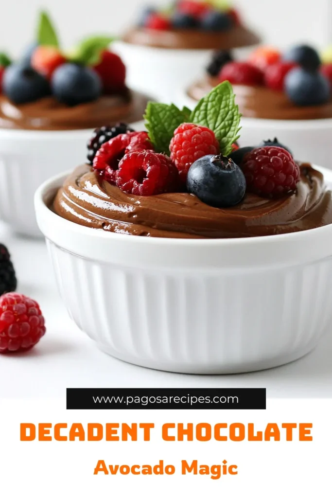Indulge in a deliciously healthy dessert with this Chocolate Avocado Mousse recipe! Made with ripe avocados, cocoa powder, and a touch of maple syrup, this creamy treat is easy to whip up and perfect for any occasion. Just blend, chill, and savor the rich flavor topped with fresh berries and mint. Click through for the full recipe and enjoy a guilt-free delight today! #ChocolateMousse #HealthyDessert #AvocadoRecipe #FoodieDelight