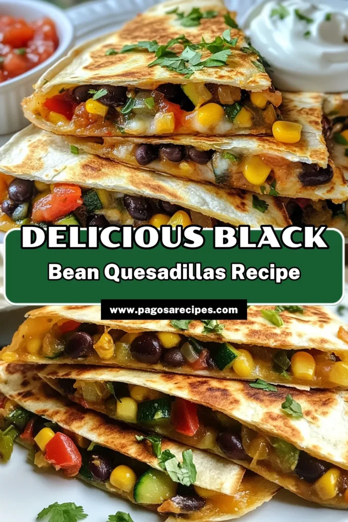 Satisfy your cravings with these easy and delicious black bean quesadillas. This veggie quesadillas recipe features a healthy quesadilla filling packed with black beans, fresh veggies, and whole wheat tortillas for a nutritious meal. Perfect for quick lunches or dinners, these black bean Mexican recipes will become a family favorite. Try it today and enjoy the flavor! Save this healthy recipe! #BlackBeanQuesadillas #VeggieQuesadillas #HealthyRecipes #WholeWheatQuesadillas