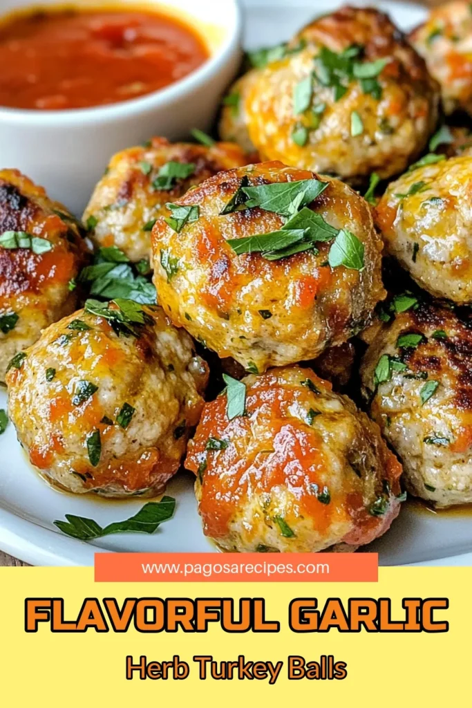 Discover the deliciousness of Garlic Herb Turkey Meatballs with this healthy turkey meatballs recipe! These baked turkey meatballs are easy to make with ground turkey and packed with flavor from garlic and fresh herbs. Perfect for weeknight dinners, you’ll love how simple and satisfying these easy turkey meatballs with garlic can be. Try them today and elevate your mealtime! Don't forget to save for later! #HealthyRecipes #TurkeyMeatballs #EasyDinner #MealPrepIdeas