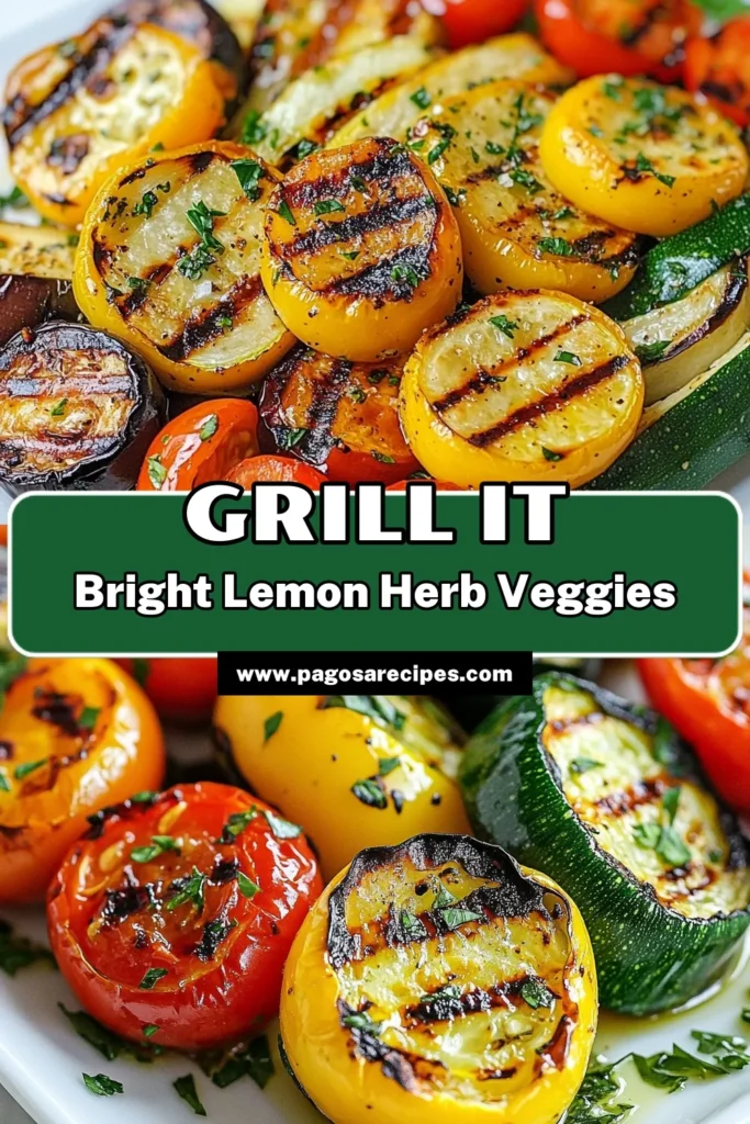 Elevate your summer meals with these delicious Lemon Herb Grilled Vegetables! This easy grilled vegetable recipe features healthy grilled vegetables like zucchini, eggplant, and bell peppers, all perfectly marinated in a zesty lemon herb blend. Perfect for a Mediterranean flair, this zucchini eggplant bell pepper recipe will impress your guests. Try it today and enjoy grilled perfection! Save this recipe for your next BBQ! #GrilledVegetableRecipes #HealthyGrilledVegetables #MediterraneanGrilledVeggies #LemonHerbGrilledVegetables