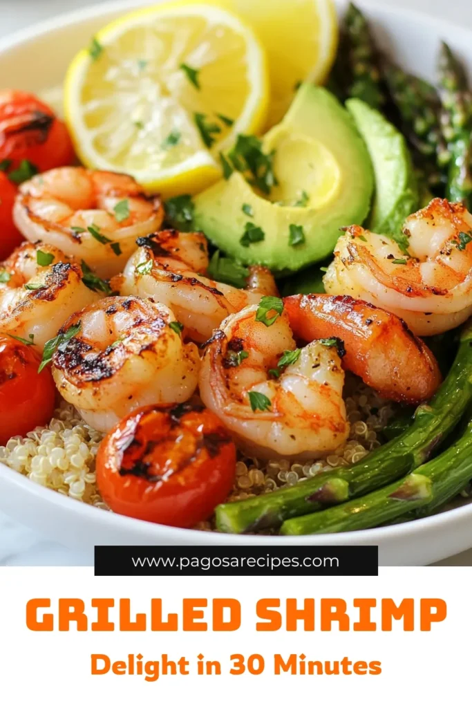 Discover a delicious grilled shrimp recipe with our Grilled Shrimp Asparagus Bowl! This healthy shrimp dinner combines succulent smoked paprika shrimp, tender asparagus, and vibrant cherry tomatoes over a nourishing quinoa bowl. Perfect for a quick weeknight meal or meal prep, this recipe is packed with flavor and nutrition. Try it today and elevate your dinner! Don’t forget to save this easy quinoa bowl recipe! #GrilledShrimp #HealthyDinner #QuinoaBowl #MealPrepIdeas