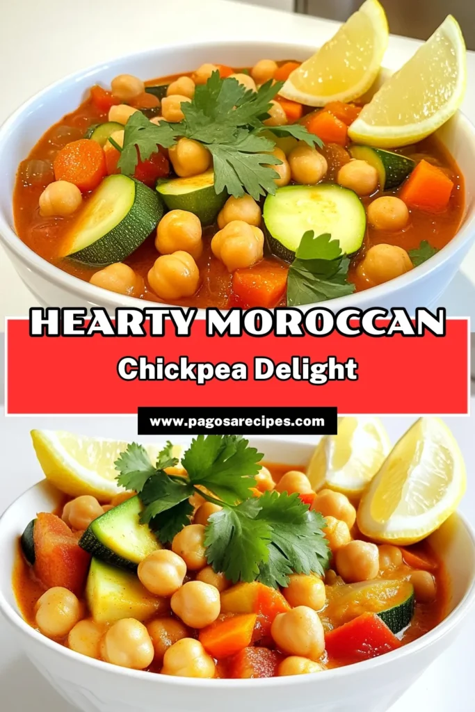 Discover the delicious flavors of Moroccan Chickpea Stew with this easy recipe! Packed with hearty ingredients like chickpeas, vegetables, and aromatic spices, this stew is not only nutritious but also full of warmth and comfort. Perfect for a cozy meal any day of the week. Click to explore the full recipe and make this satisfying dish for your family! #MoroccanChickpeaStew #VegetarianRecipes #HealthyEating #CozyMeals