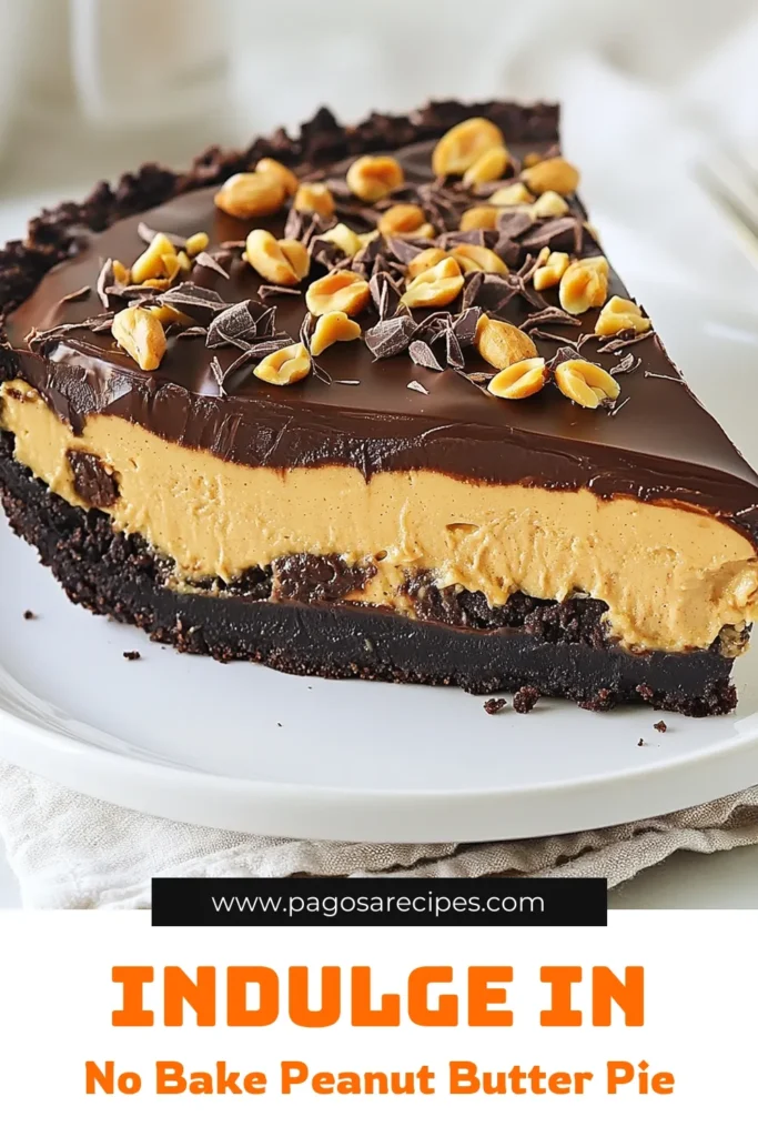 Indulge in this irresistible Chocolate Peanut Butter No-Bake Pie that combines a creamy peanut butter filling with a delicious chocolate cookie crust. This easy chocolate pie recipe comes together quickly and is perfect for satisfying your sweet tooth without turning on the oven. Impress your friends and family with this delightful no-bake dessert recipe that everyone will love! Save this recipe and make it today! #ChocolatePeanutButterPie #NoBakeDessertRecipe #EasyChocolatePie #CreamyPeanutButterPie
