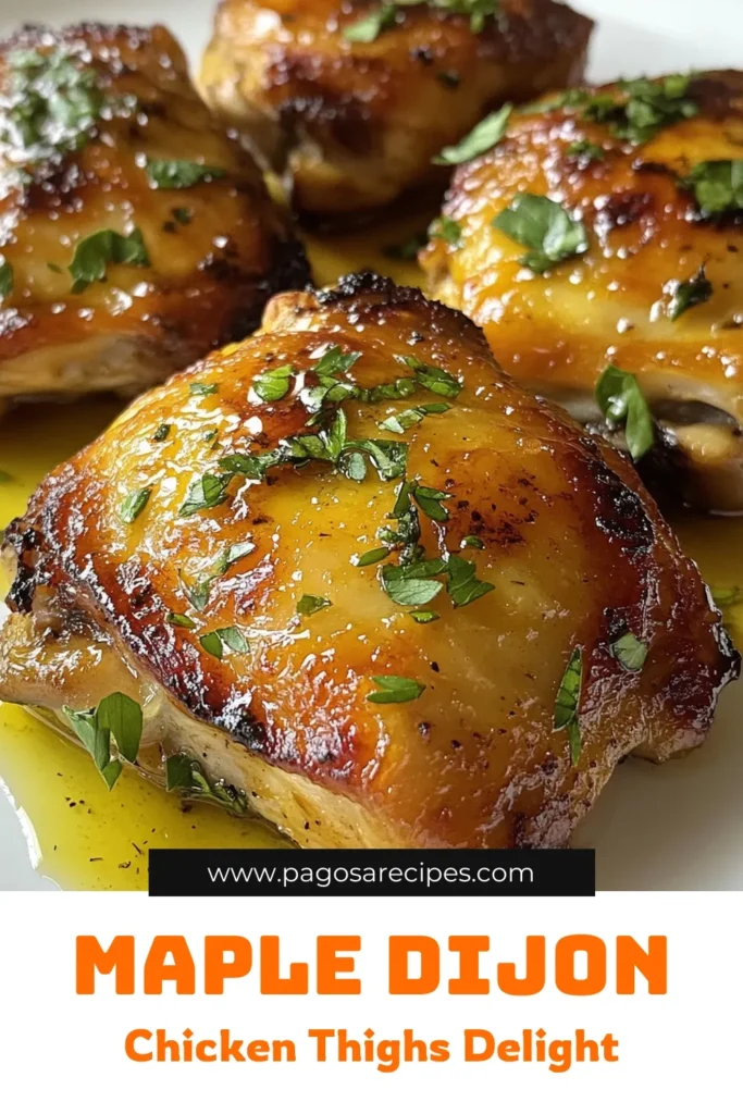 Discover the deliciousness of Maple Dijon Chicken Thighs with this easy recipe! Perfect for a weeknight dinner, these oven-baked chicken thighs with maple syrup are coated in a savory maple Dijon sauce for a flavor that will impress. With just 10 minutes of prep, you can enjoy tender, juicy chicken in under an hour. Try this irresistible dish tonight and elevate your dinner! Save this recipe for easy chicken thigh recipes! #MapleDijonChickenThighs #EasyRecipes #ChickenDinner #OvenBakedChicken