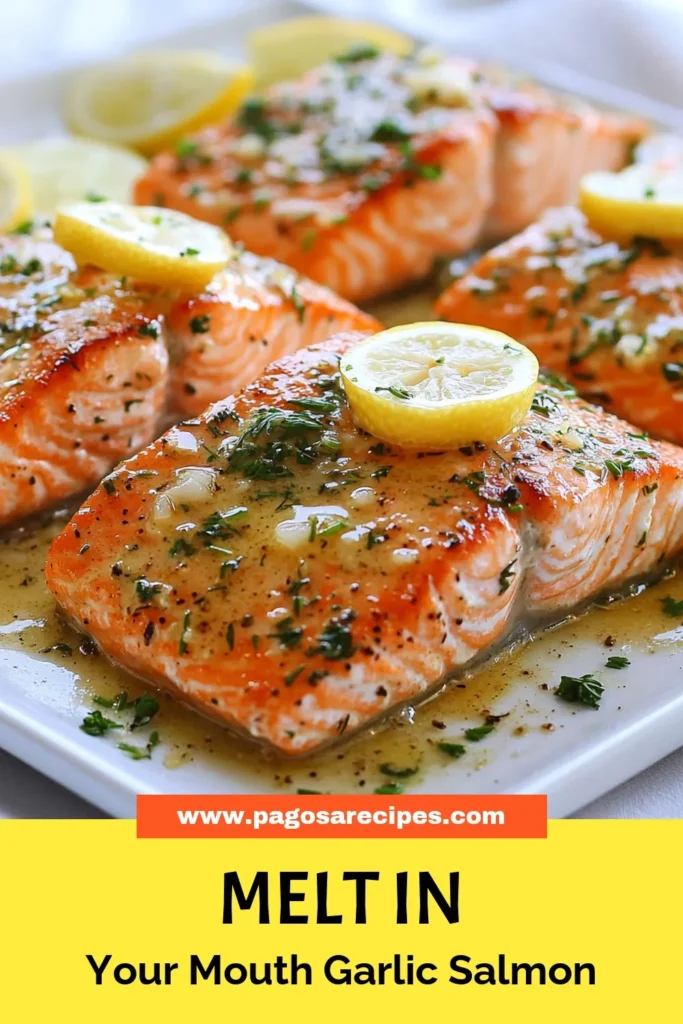 Discover the ultimate Garlic Butter Salmon Recipe featuring herb-infused salmon fillets that are bursting with flavor. This easy baked salmon with garlic takes just 25 minutes, making it perfect for a quick dinner. Elevate your meals with this lemon garlic salmon dish, packed with fresh herbs and butter. Try it tonight and savor the deliciousness! Save for later. #GarlicButterSalmon #EasyBakedSalmon #LemonGarlicSalmon #HerbInfusedSalmon