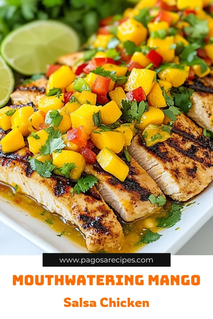 Elevate your summer grilling with this Mango Salsa Chicken! This delicious grilled chicken recipe combines juicy chicken breasts with a zesty mango salsa, perfect for a healthy and refreshing meal. Try this easy mango salsa recipe for a vibrant twist on your favorite grilled chicken. Perfect for gatherings or family dinners. Click to discover this must-try recipe and save for your next BBQ! #MangoSalsa #GrilledChicken #HealthyRecipes #SummerGrilling