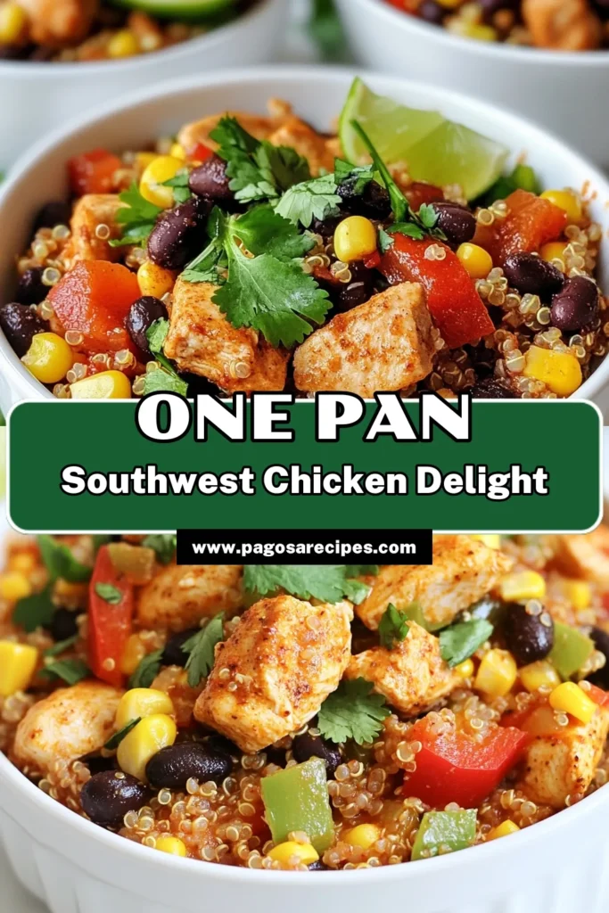 Looking for a tasty and healthy dinner? Try this Southwest Chicken Quinoa Skillet, a quick chicken dinner recipe that's full of flavor! Made with quinoa, black beans, and vibrant veggies, it's perfect for a nutritious meal. This Southwest chicken quinoa dish is not only easy to prepare but also packed with protein. Discover why it’s one of the best healthy quinoa recipes today! Save for later! #HealthyRecipes #QuinoaRecipes #DinnerIdeas #QuickDinner