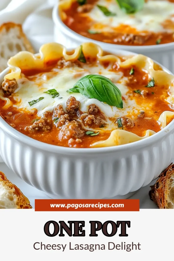 Discover the ultimate comfort food with this Easy Lasagna Soup recipe! Our Cheesy Lasagna Soup combines classic flavors in a quick, one-pot meal that's perfect for busy weeknights. Packed with ground beef, rich tomatoes, and gooey cheeses, this One Pot Lasagna Recipe is sure to please the whole family. Don't miss out on this delicious Quick Dinner Recipe—save it for your next cozy night in! #LasagnaSoup #ComfortFood #QuickDinner #EasyRecipes