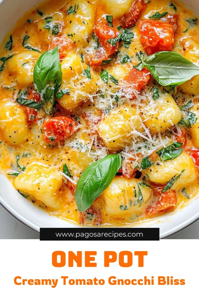 Savor the deliciousness of this One-Pot Creamy Tomato Basil Gnocchi, an easy gnocchi recipe that's perfect for busy weeknights! This creamy tomato basil pasta dish combines simple ingredients for a flavorful vegetarian one-pot meal. Ready in just 20 minutes, it makes a quick dinner everyone will love. Try it tonight and elevate your dinner game! Save this recipe for later! #OnePotMeals #GnocchiRecipe #QuickDinner #VegetarianCooking