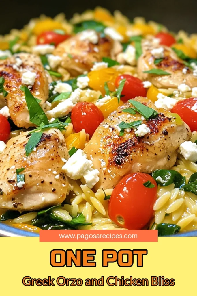 Discover the perfect meal with this One-Pot Greek Orzo recipe featuring tender chicken for a delicious and easy dinner. This Greek Chicken recipe combines orzo pasta, fresh spinach, and cherry tomatoes for a vibrant Mediterranean chicken dish that's ready in just 30 minutes. Perfect for a quick chicken dinner that the whole family will love! Save this recipe and enjoy a taste of Greece tonight! #OnePotGreekOrzo #EasyOrzoPasta #MediterraneanChickenDish #QuickChickenDinner