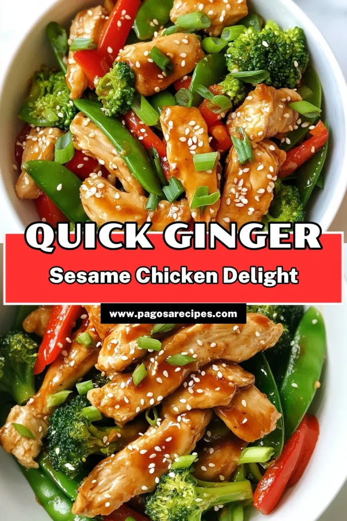 Discover the deliciousness of Sesame Ginger Chicken Stir Fry, a perfect Chicken Stir Fry Recipe for a Quick Stir Fry Dinner. This Healthy Chicken Recipe combines tender chicken with vibrant veggies and a savory Asian-inspired sauce, making it an ideal choice for busy weeknights. Enjoy a burst of flavor in every bite! Try this nutritious dish tonight! Save this recipe for your next meal! #SesameGingerChicken #ChickenStirFryRecipe #HealthyChickenRecipes #QuickDinnerIdeas