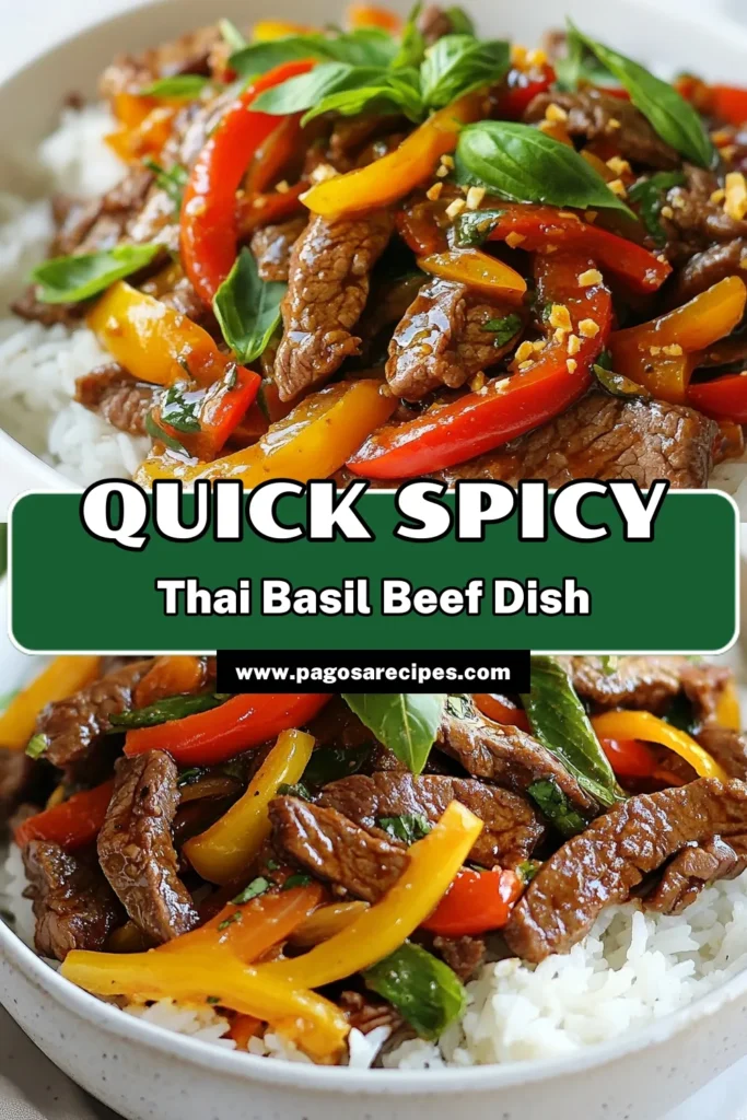 Quickly whip up a delicious Spicy Thai Basil Beef recipe that brings vibrant flavors to your table! This easy Thai beef stir-fry combines tender marinated flank steak, fresh Thai basil, and zesty spices for a meal that's both satisfying and quick. Perfect for busy nights, this recipe is ideal for anyone seeking easy spicy beef recipes or quick Asian meals. Click to explore and save this must-try recipe! #ThaiBasilBeef #ThaiCooking #AsianRecipes #EasyDinners