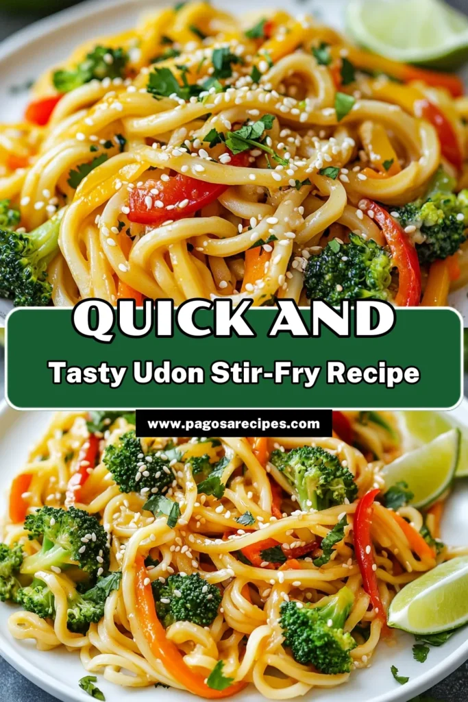 Discover the ultimate Sesame Udon Noodle Recipe with this quick and easy vegetable stir-fry! Packed with healthy veggies like broccoli, bell pepper, and carrots, this Healthy Asian Noodle Dish is perfect for a busy weeknight. In just 25 minutes, you can create a delicious meal everyone will love. Try this Quick Stir-Fry Recipe today and elevate your dinner game! Save this recipe for later! #UdonNoodles #VegetableStirFry #EasyRecipes #HealthyEating