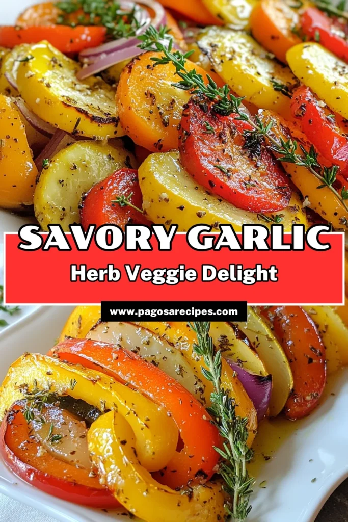 Discover the perfect healthy vegetable side dish with this Garlic Herb Roasted Vegetables recipe! This oven roasted vegetable recipe combines carrots, bell peppers, zucchini, and red onion, tossed in a flavorful garlic and herbs mixture. It's a quick vegetable roast recipe that's easy to prepare and packed with flavor. Elevate your meals today by saving this delicious recipe! #GarlicHerbRoastedVegetables #HealthySideDish #OvenRoastedVegetables #QuickVegetableRoast