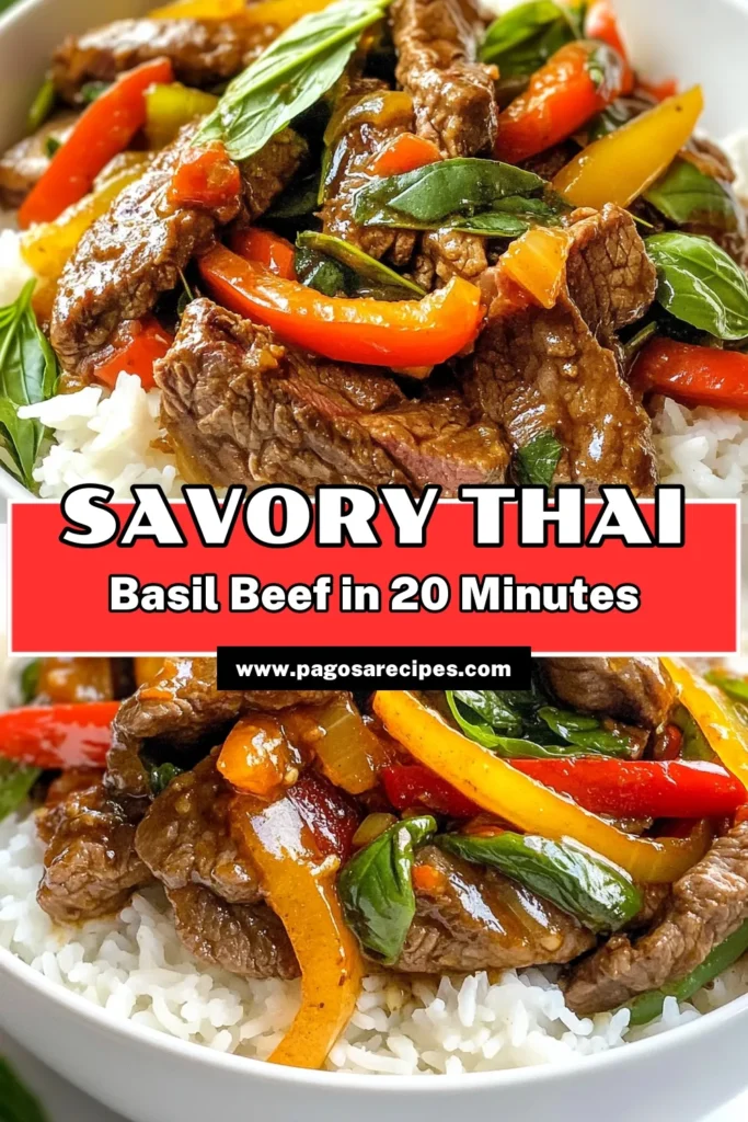 Whip up a delicious Thai Basil Beef Stir Fry in just 20 minutes! This quick stir fry recipe features tender beef sirloin, vibrant bell peppers, and aromatic Thai basil for an easy Thai dinner that bursts with flavor. Perfect for busy weeknights, this basil beef recipe is sure to impress your family. Ready to elevate your dinner? Try this beef stir fry with basil today! #ThaiBasilBeefStirFry #QuickStirFryRecipe #EasyThaiDinner #BasilBeefRecipe