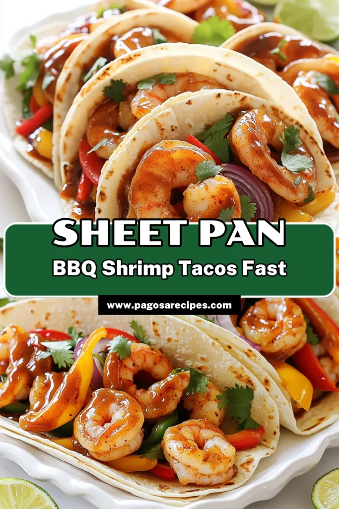 Looking for a quick and delicious dinner idea? Try these BBQ Shrimp Tacos made on a sheet pan! This simple recipe features juicy shrimp, colorful veggies, and is packed with bold flavors. Perfect for busy weeknights, you can have these tasty tacos ready in just 25 minutes. Click through for the full recipe and tips for serving! #BBQShrimpTacos #SheetPanRecipes #EasyDinner #TacoNight