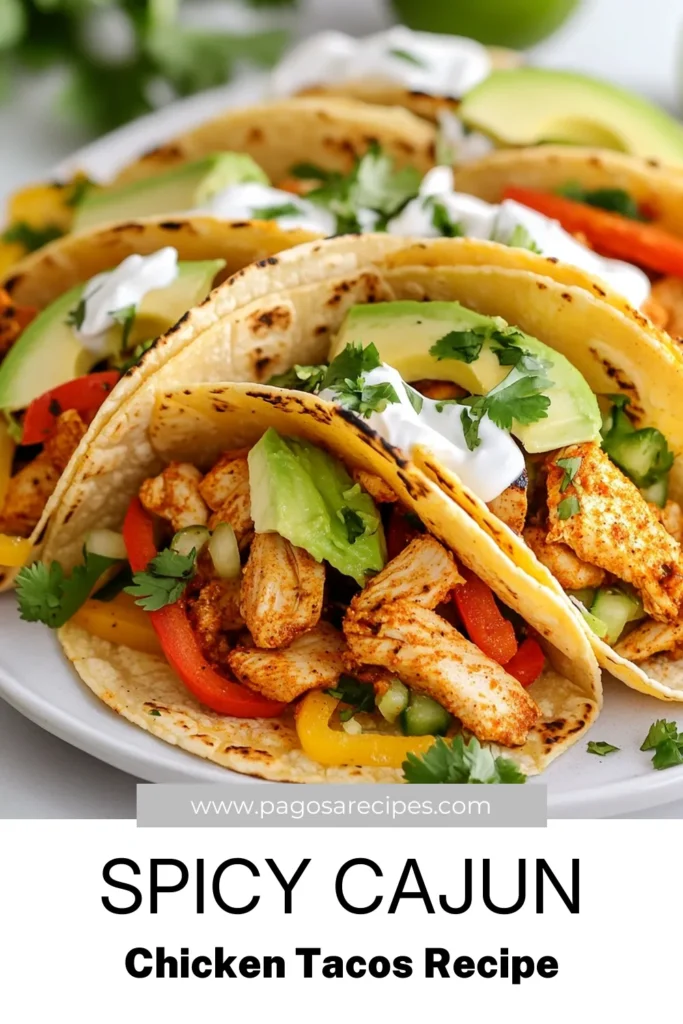 Craving something bold? Try these Cajun chicken tacos! Packed with spicy chicken, this easy taco recipe is perfect for a quick weeknight dinner. With savory chicken taco filling, sautéed bell peppers, and crunchy cabbage, each bite bursts with flavor. Top with avocado, cilantro, and your favorite homemade taco toppings for a delicious twist. Ready in just 30 minutes! Pin now for tasty inspiration! #CajunChickenTacos #SpicyChickenTacos #EasyTacoRecipes #ChickenTacoFilling