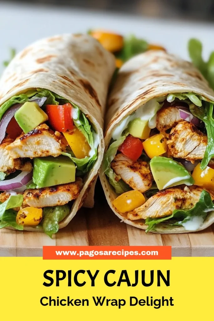 Discover this delicious Spicy Cajun chicken recipe that’s perfect for quick dinner ideas! These flavorful Cajun chicken wraps are made with marinated chicken, fresh veggies, and a creamy sauce, all wrapped in a healthy tortilla. Ideal for meal prep or a satisfying weeknight dinner, this recipe is a must-try. Save this quick and easy recipe now for your next meal inspiration! #SpicyCajunChicken #CajunChickenWraps #QuickDinnerIdeas #TortillaWrapRecipes