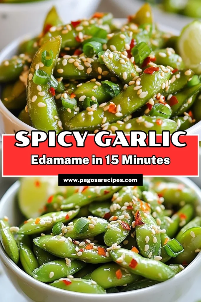 Looking for a delicious and easy vegan spicy snack? Try this spicy garlic edamame recipe! Perfect as an edamame appetizer, it combines fresh or frozen edamame with sautéed garlic, red pepper flakes, and drizzled soy sauce for a flavorful twist. Learn how to cook edamame in just 15 minutes! Impress your guests and add this recipe to your collection. Save it for later! #SpicyGarlicEdamame #EdamameAppetizer #VeganSnack #GarlicEdamameRecipe