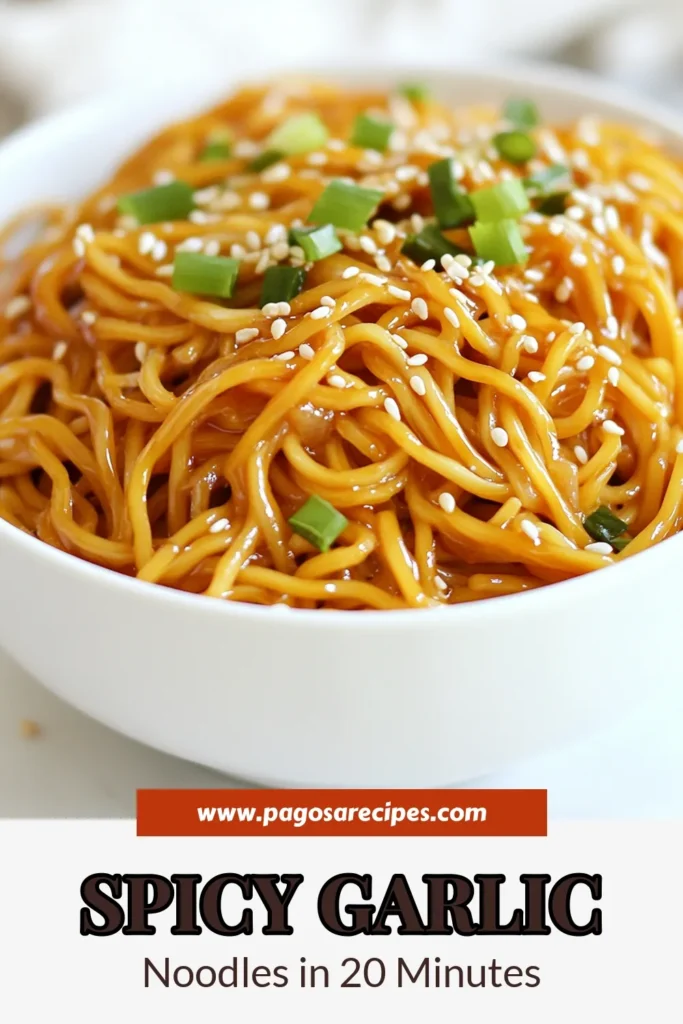 Savor the flavor with this delicious Spicy Garlic Noodles recipe! Perfect for a quick weeknight dinner, these Easy Asian Noodles combine the richness of sesame oil and the heat of chili paste for a mouthwatering vegetarian noodle dish. In just 20 minutes, you'll enjoy a satisfying meal that’s sure to impress. Try this Sesame Oil Noodles Recipe today and spice up your dinner routine! Save this easy recipe! #SpicyGarlicNoodles #VegetarianNoodleDish #ChiliPasteNoodleRecipe #SesameOilNoodlesRecipe
